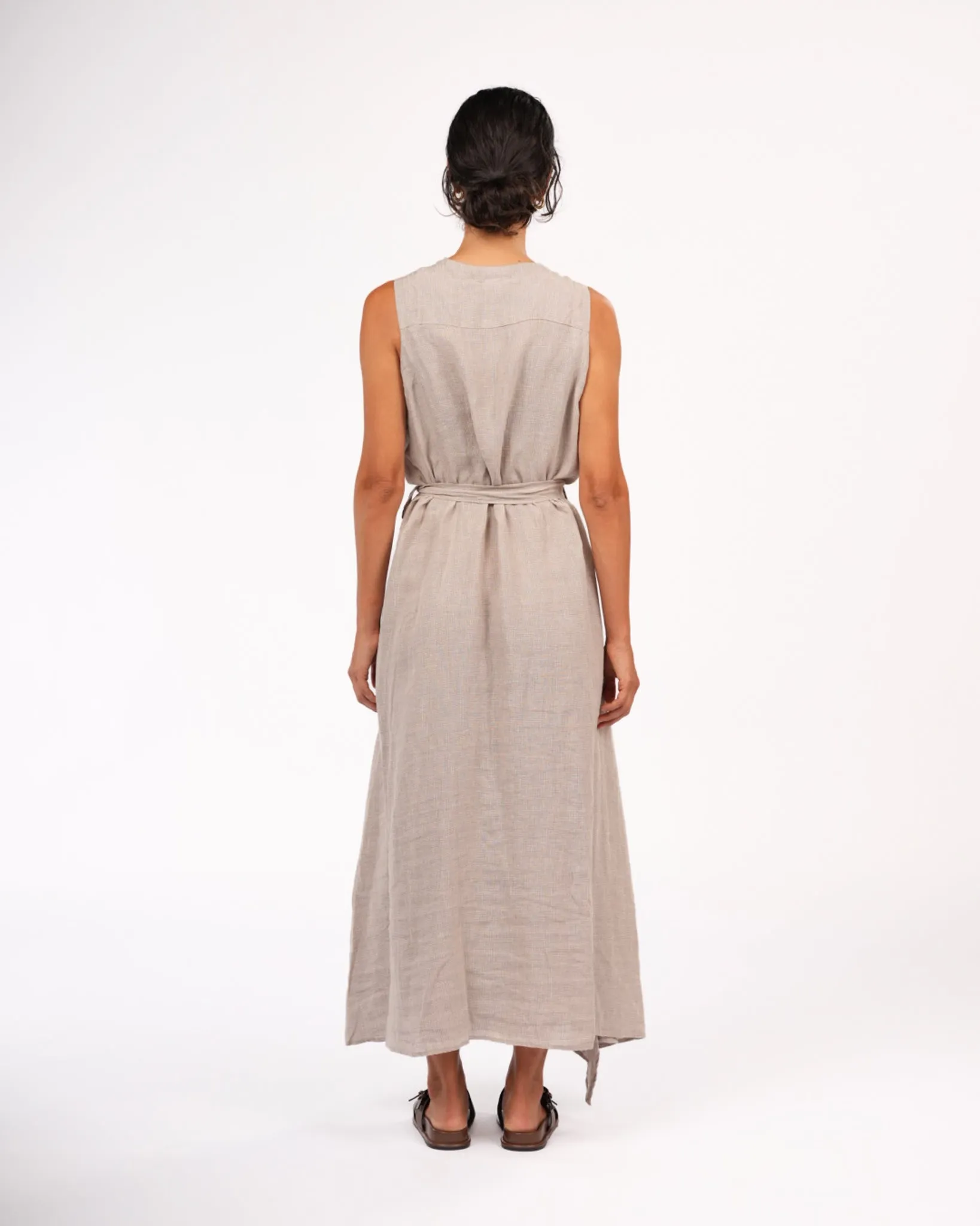 Geneviève Wrap-Around French Linen Dress in Natural Houndstooth sold by Montaigne product image thumbnail 5