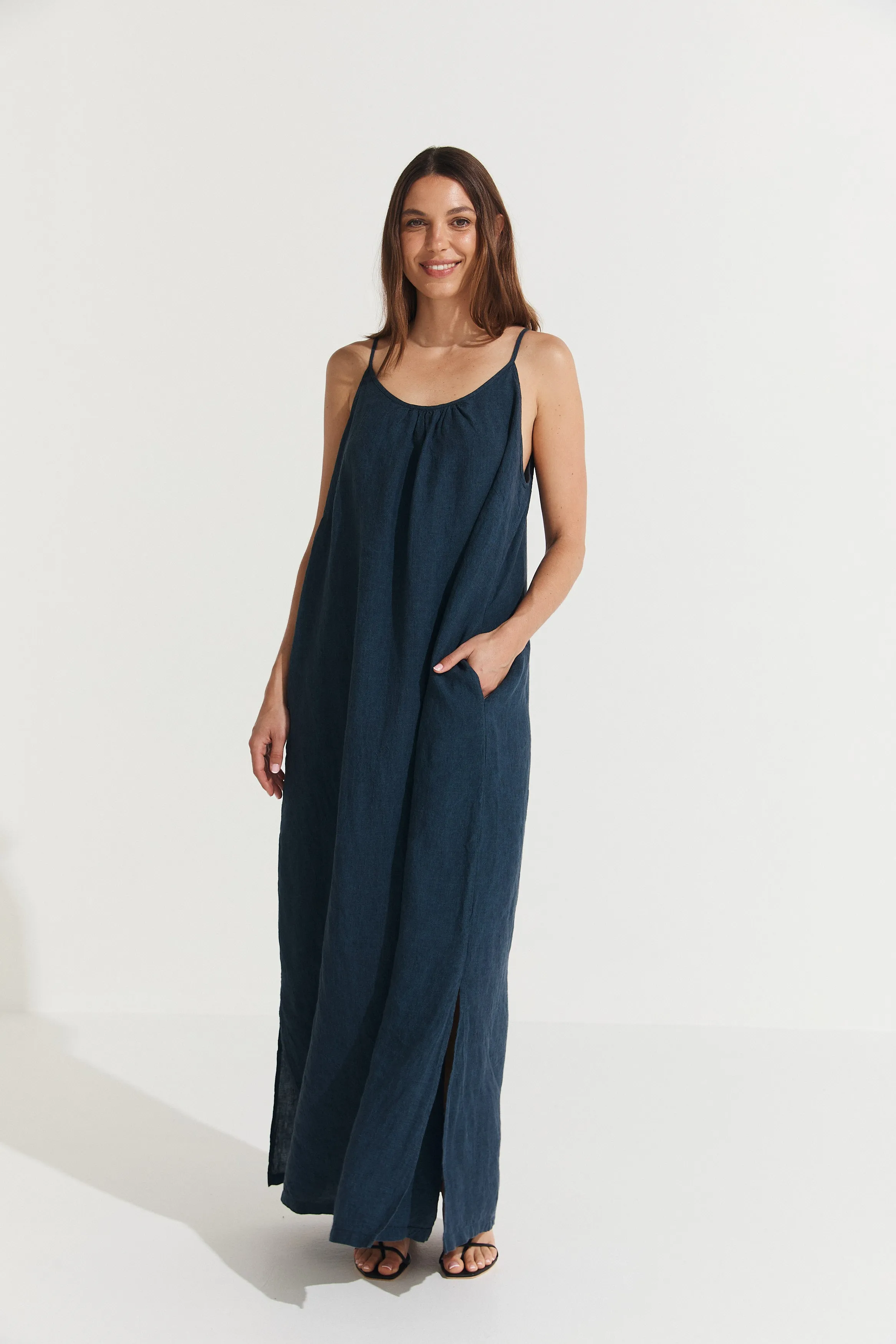Virginie Linen Maxi Dress with Side Splits sold by Montaigne product image thumbnail 4