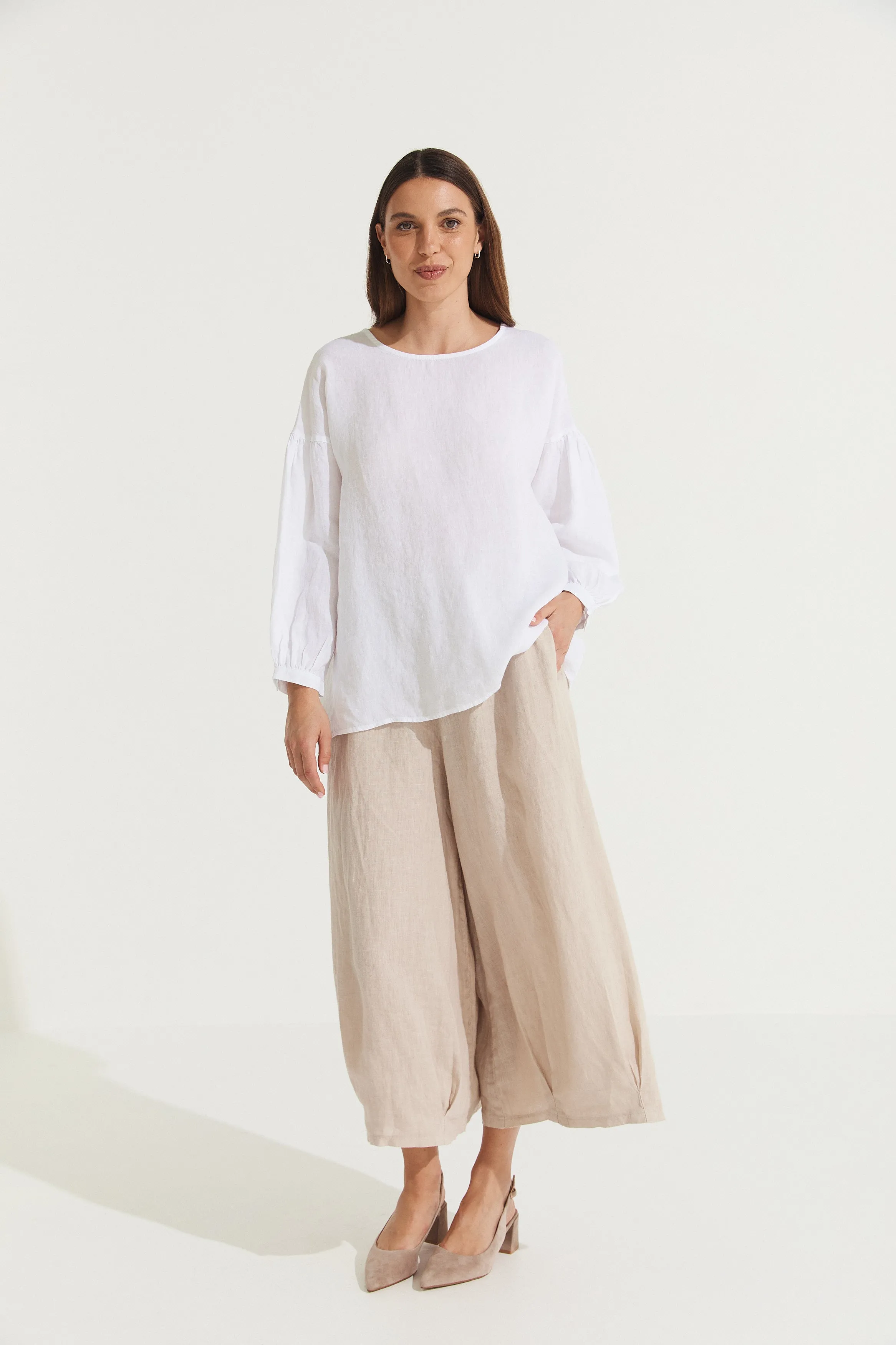 Gina Linen Long Sleeve Top sold by Montaigne