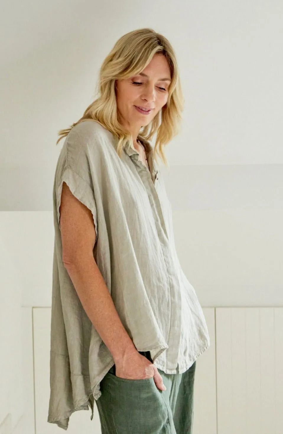 Marcella Linen Button Up Shirt sold by Montaigne