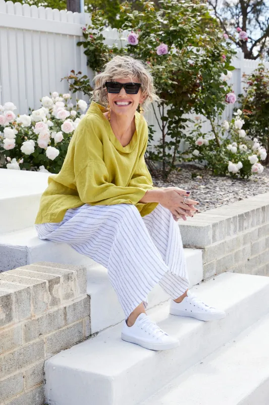 Mathilde Linen Boat Neck 3/4 Sleeve Top made by Montaigne