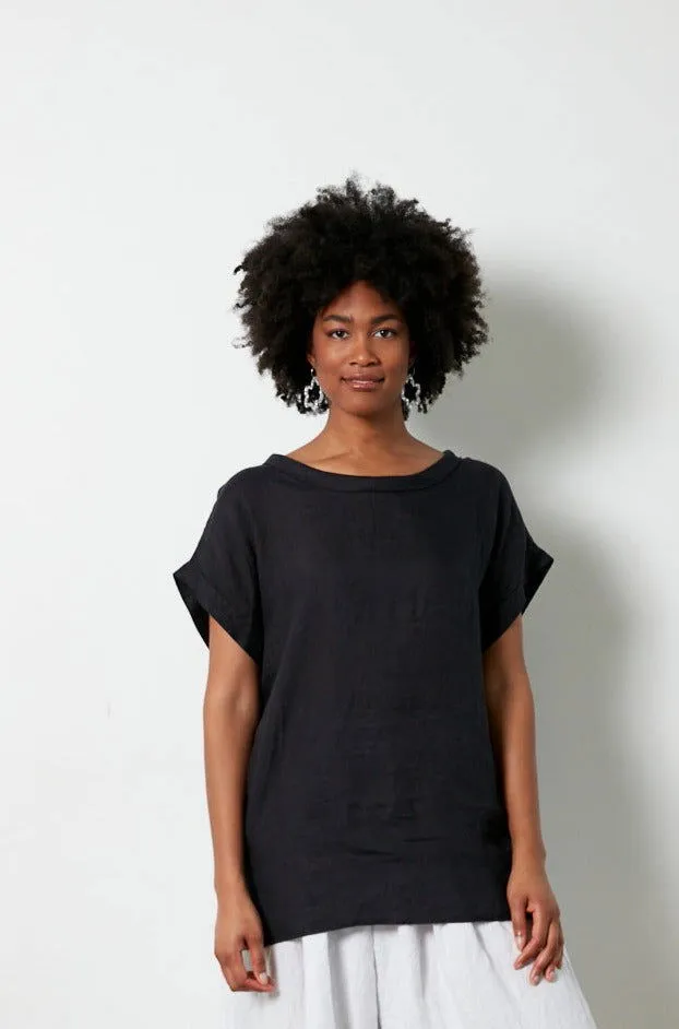 European Linen Short Sleeve Top with Semi Cowl Neck sold by Montaigne product image thumbnail 3