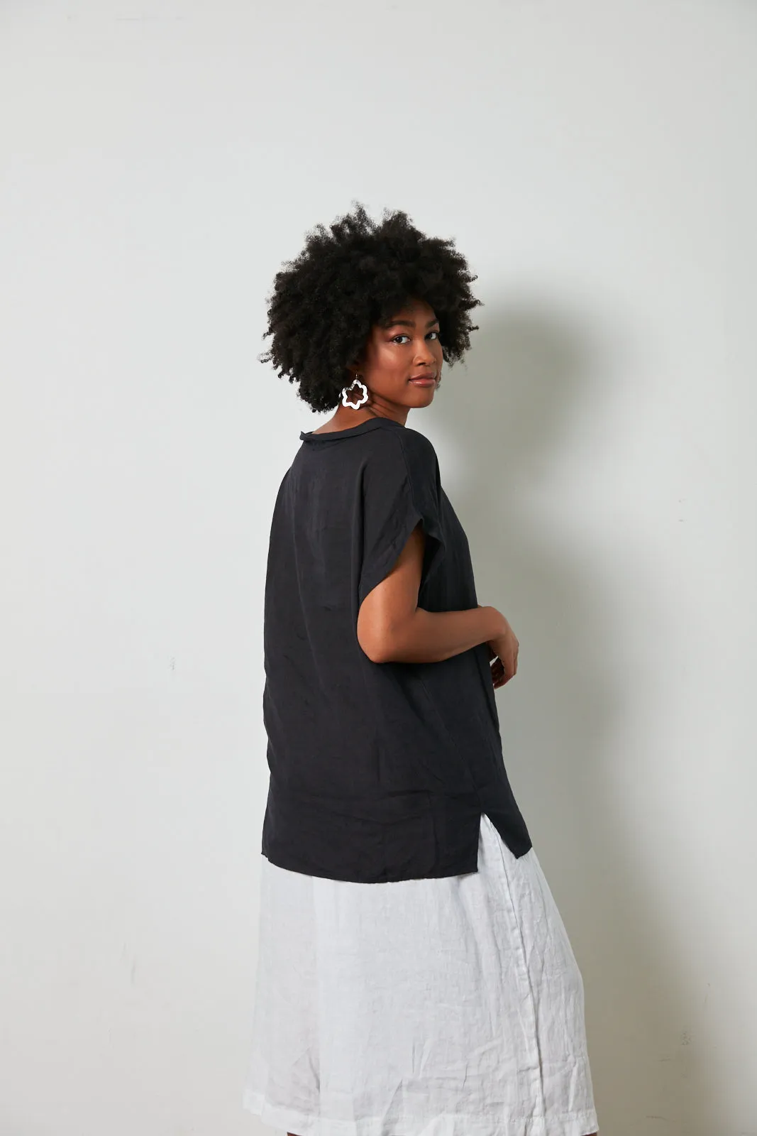 European Linen Short Sleeve Top with Semi Cowl Neck sold by Montaigne