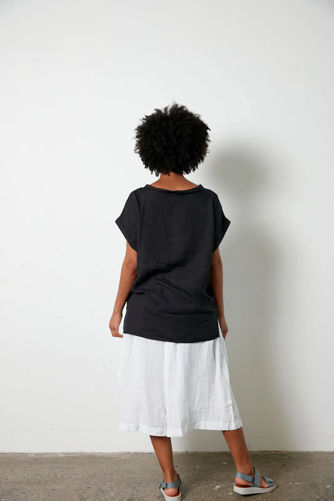 European Linen Short Sleeve Top with Semi Cowl Neck sold by Montaigne product image thumbnail 2