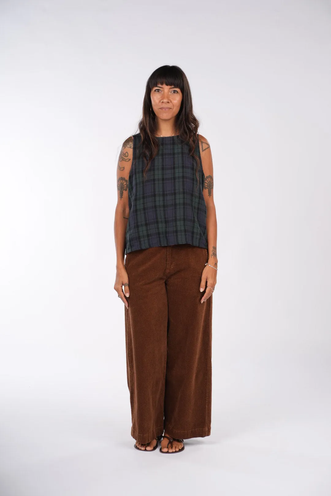 Ava Linen Cami Top in Tartan sold by Montaigne