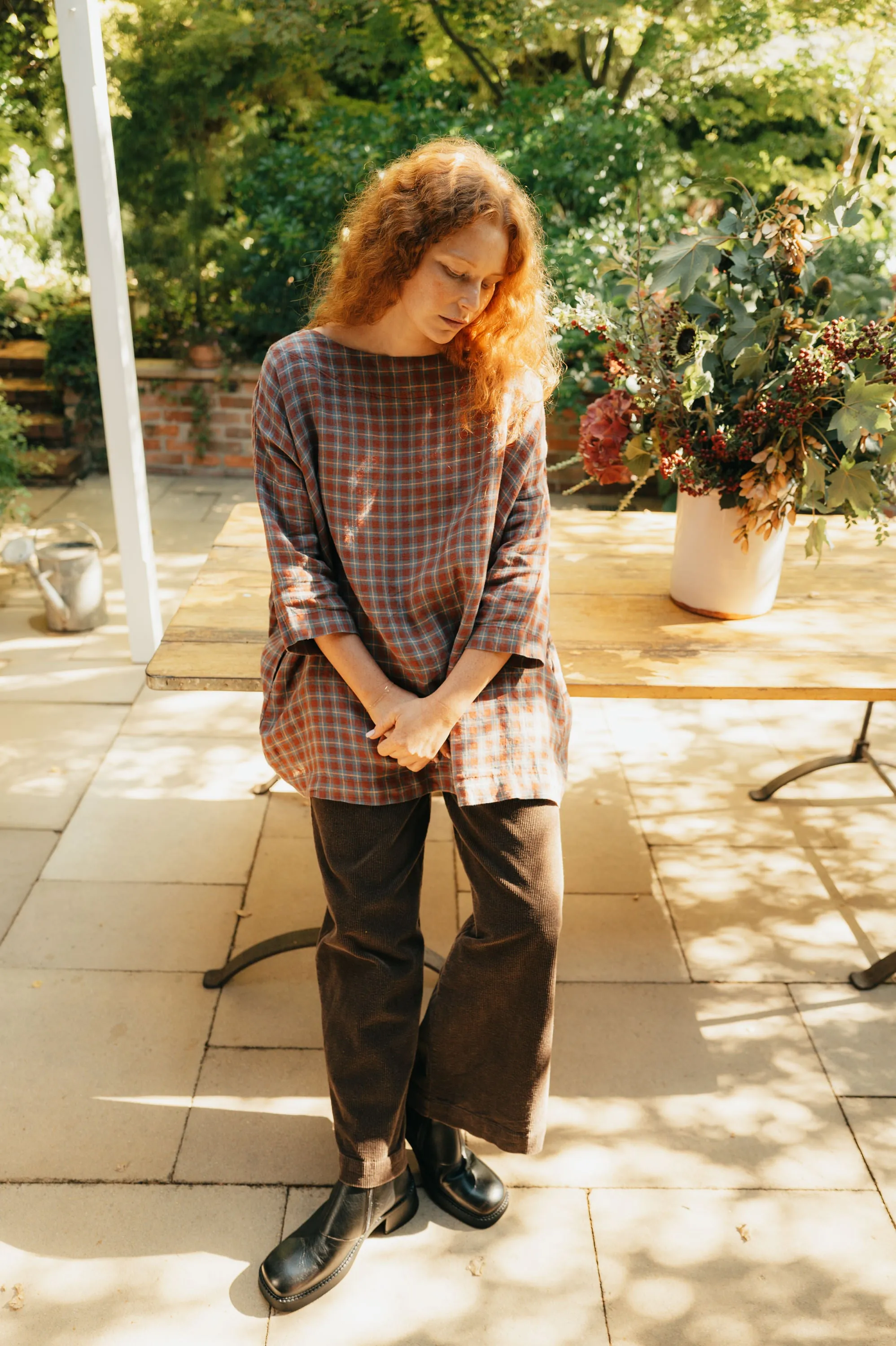 French Linen Tunic Top in Check sold by Montaigne product image thumbnail 3