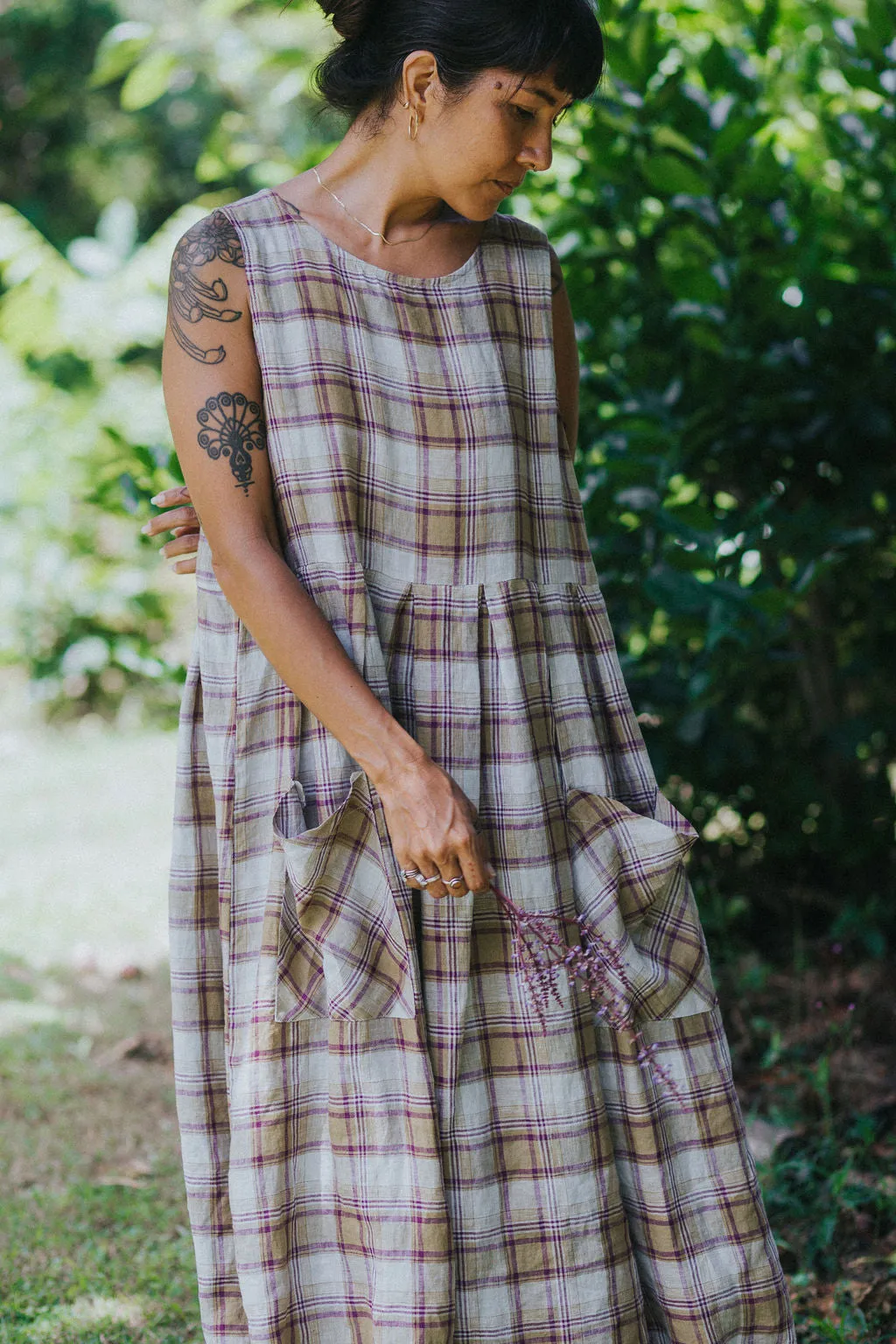 Sartene French Linen Dress in Pistachio Check sold by Montaigne product image thumbnail 5