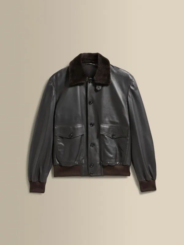 Leather Button Through Bomber Jacket sold by Thom Sweeney