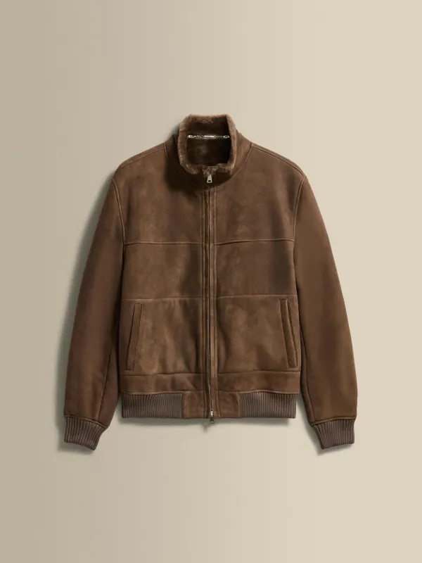 Suede Shearling Mock Collar Bomber Jacket sold by Thom Sweeney