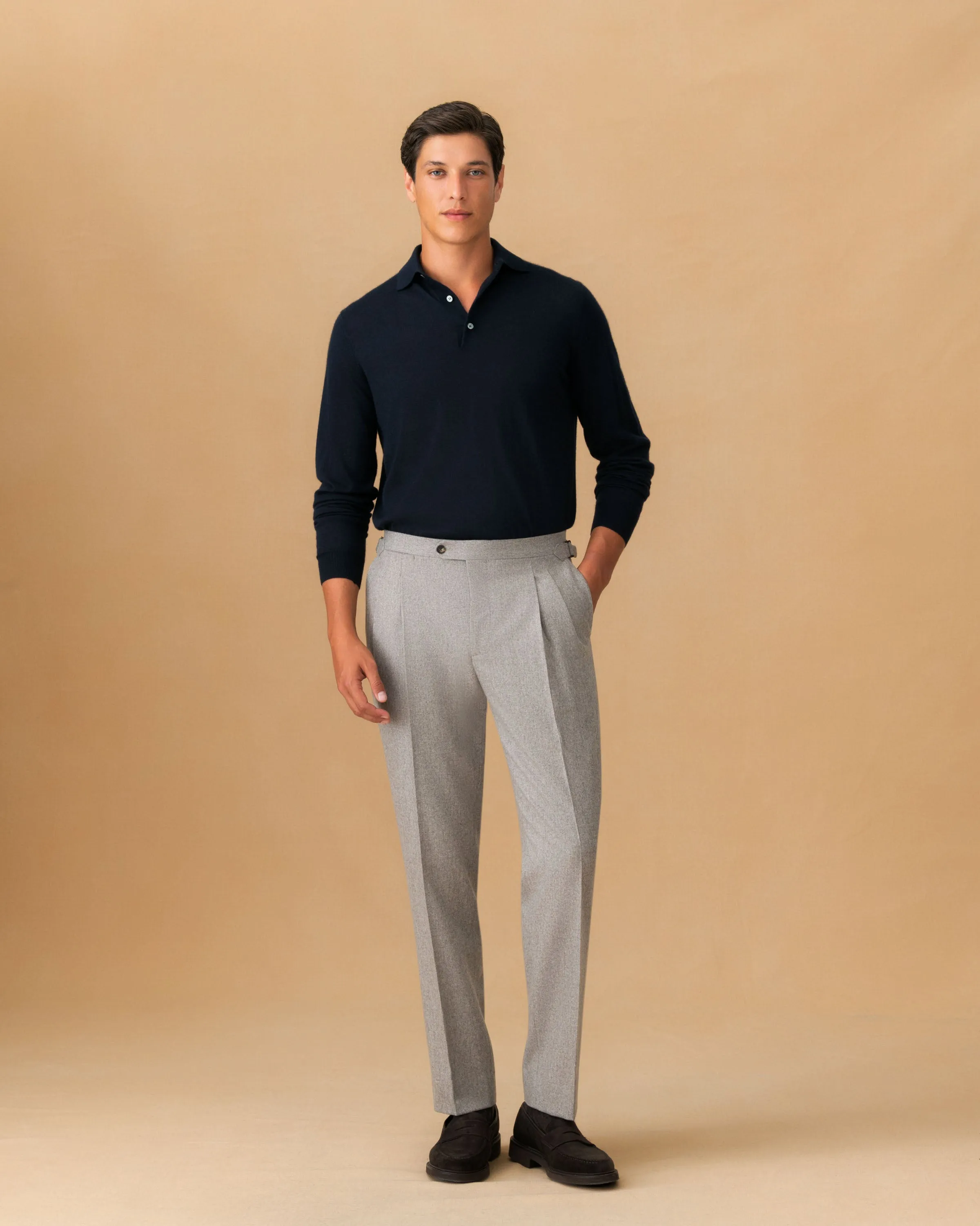 Virgin Wool Double Pleat Tailored Trousers sold by Thom Sweeney product image thumbnail 2