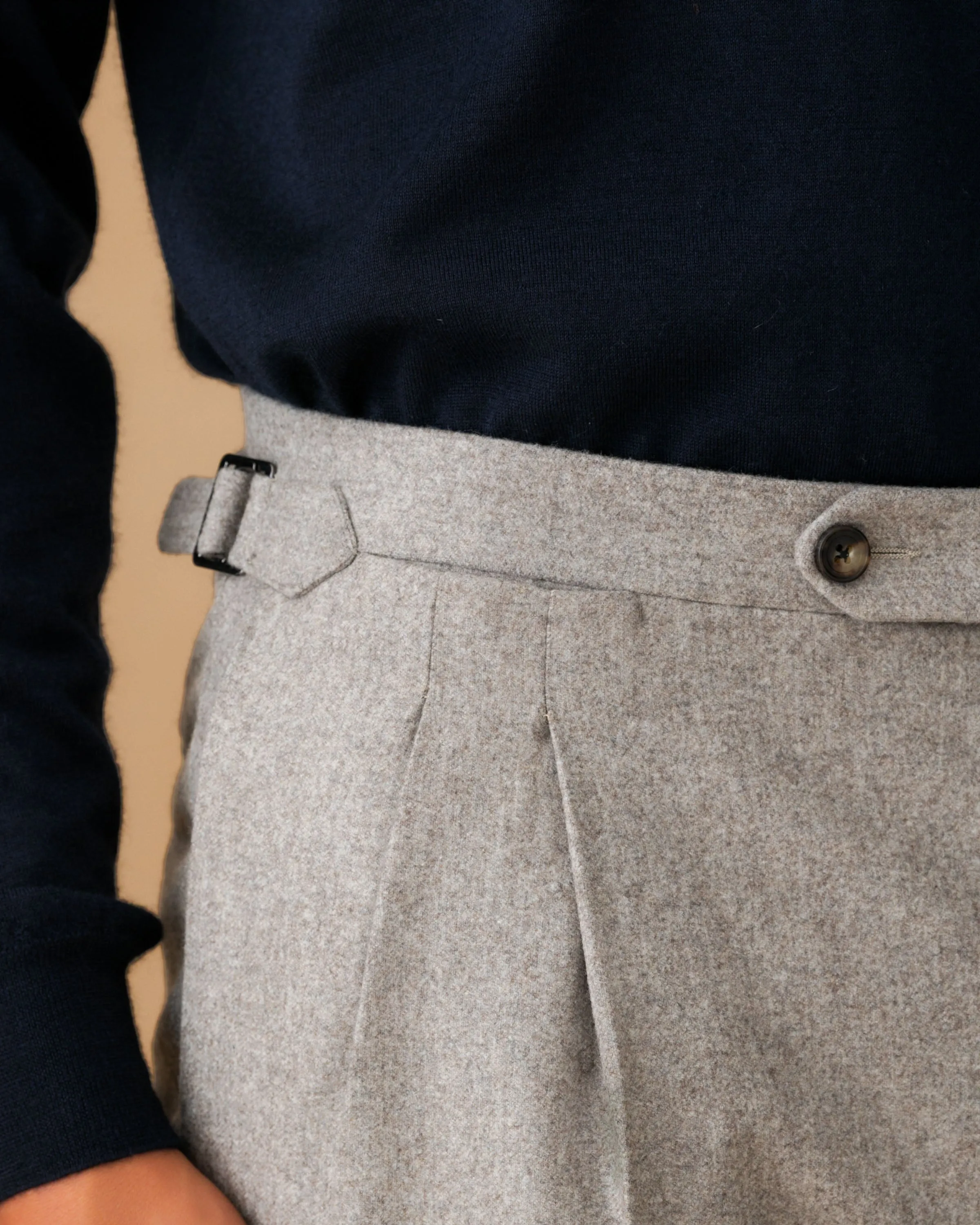 Virgin Wool Double Pleat Tailored Trousers sold by Thom Sweeney product image thumbnail 3