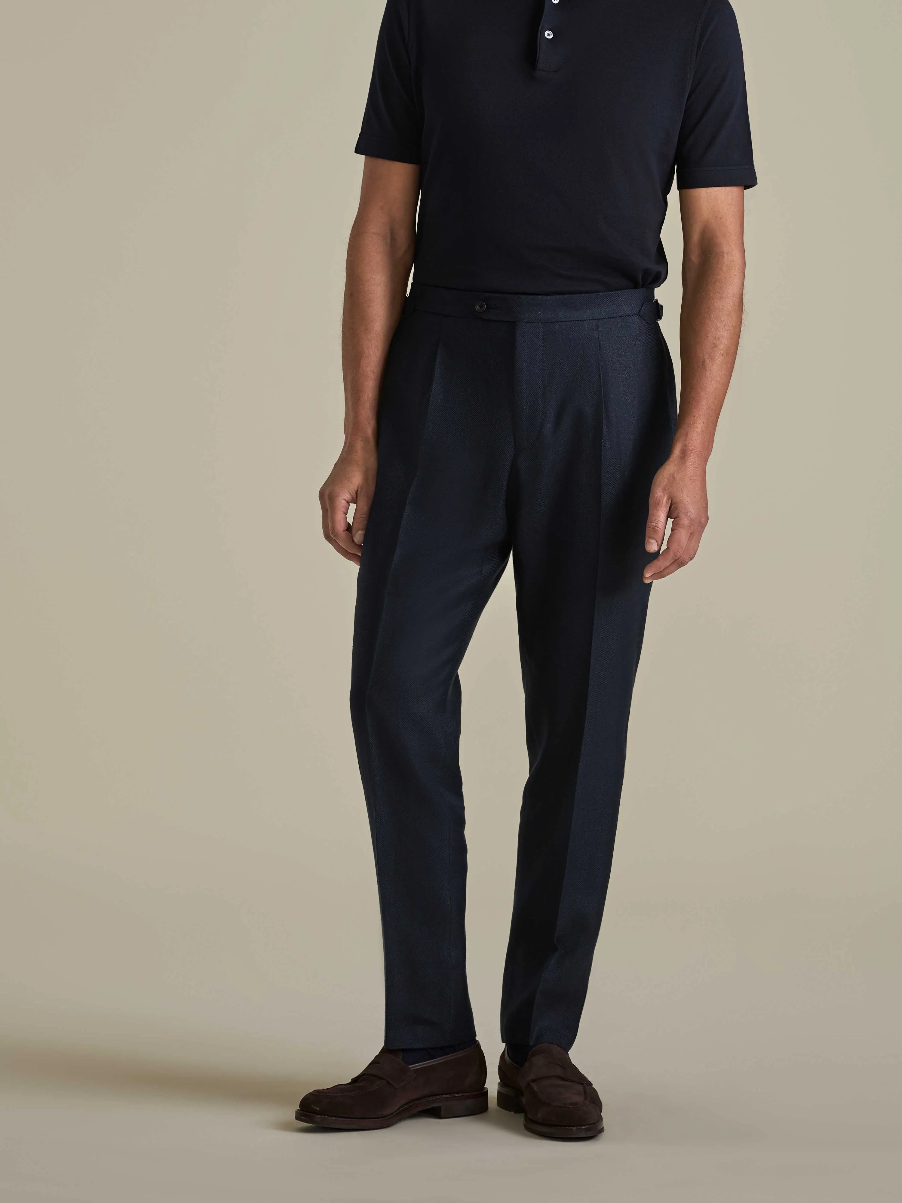 Linen Wool Single Pleat Tailored Trousers sold by Thom Sweeney product image thumbnail 2