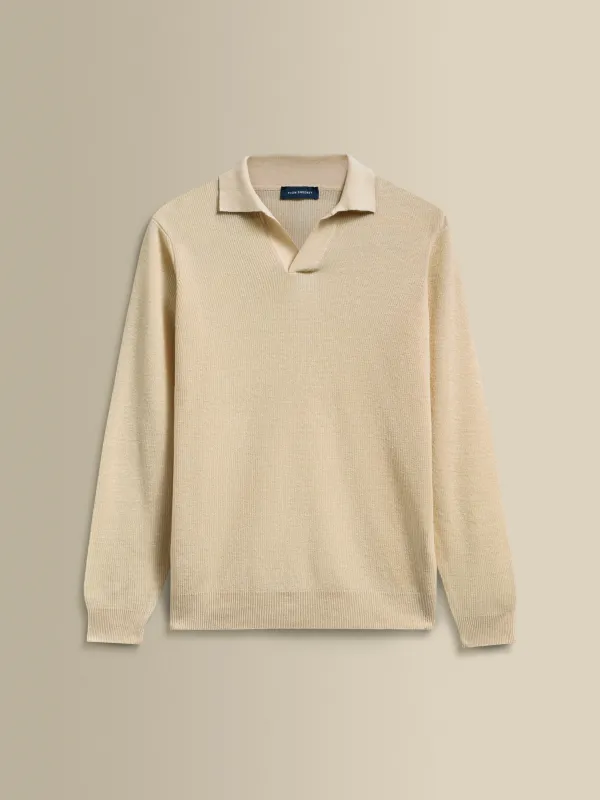 Linen Cotton Long Sleeve Skipper Polo Shirt sold by Thom Sweeney