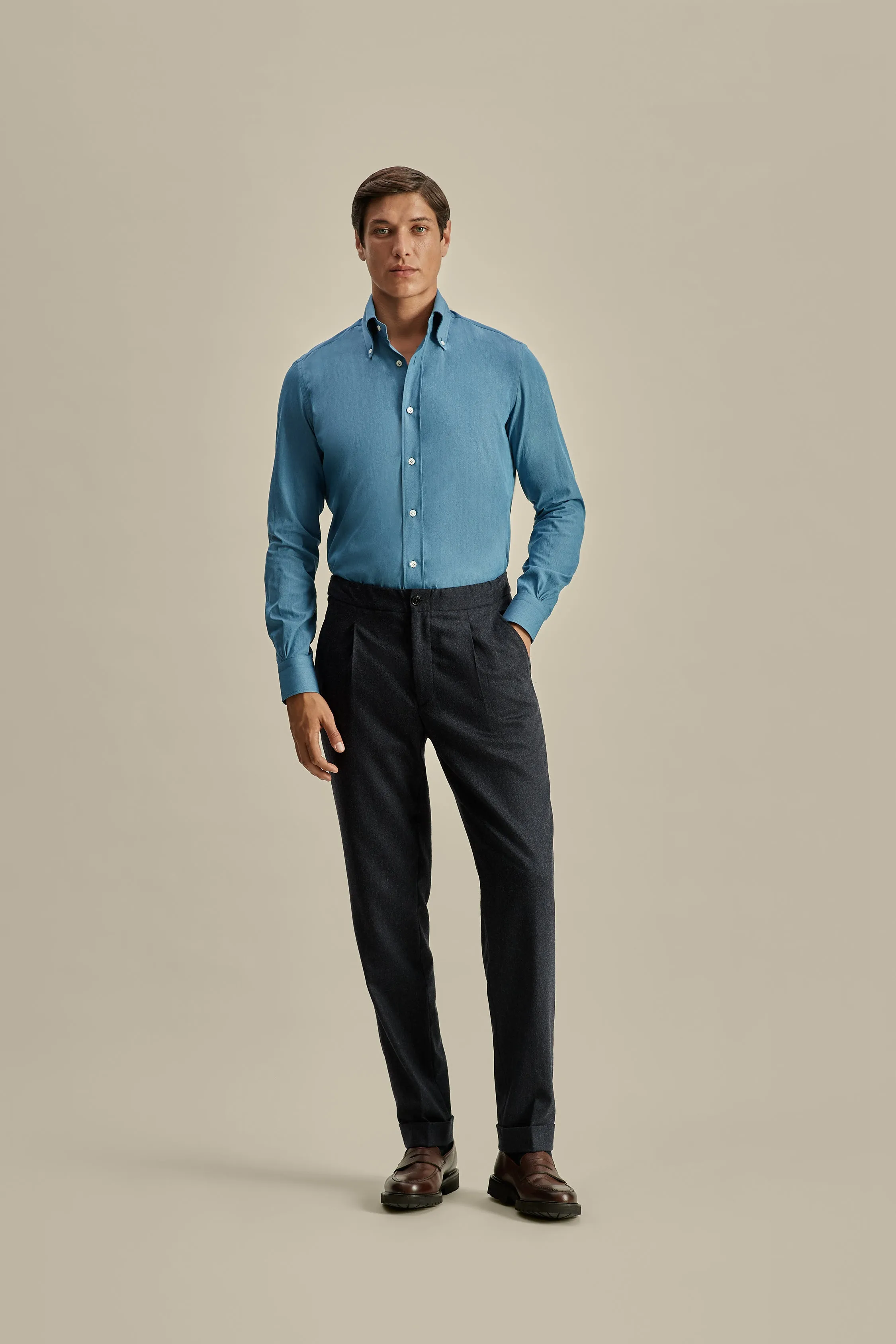 Cotton Chambray Button Down Collar Shirt sold by Thom Sweeney product image thumbnail 3