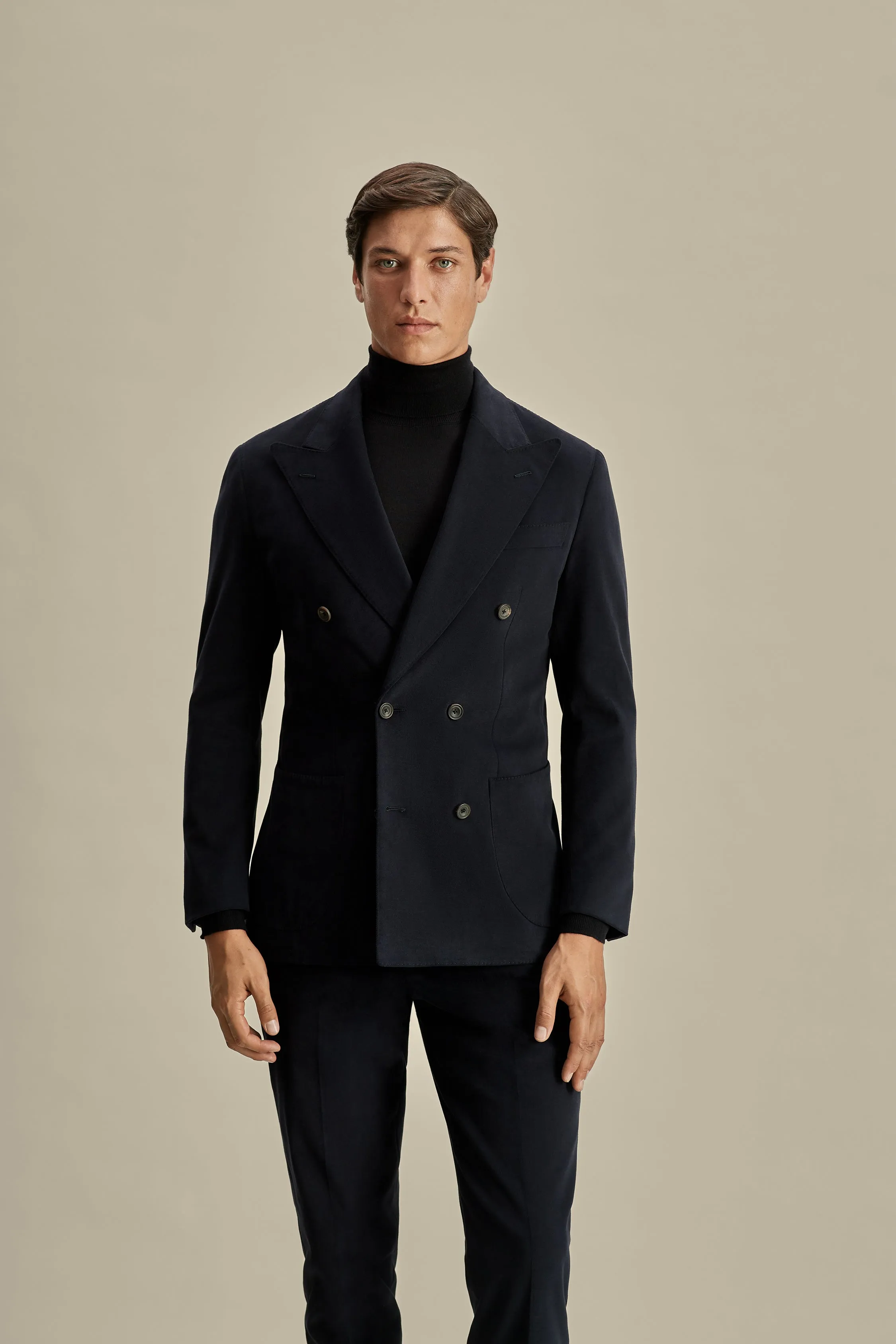 Brushed Cotton Double Breasted Peak Lapel Suit sold by Thom Sweeney product image thumbnail 3