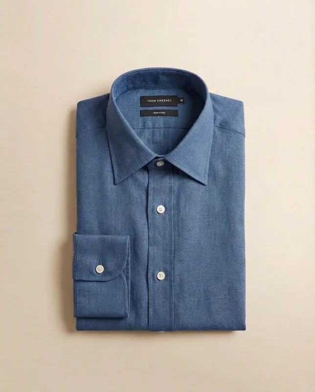 Denim Linen Point Collar Shirt made by Thom Sweeney
