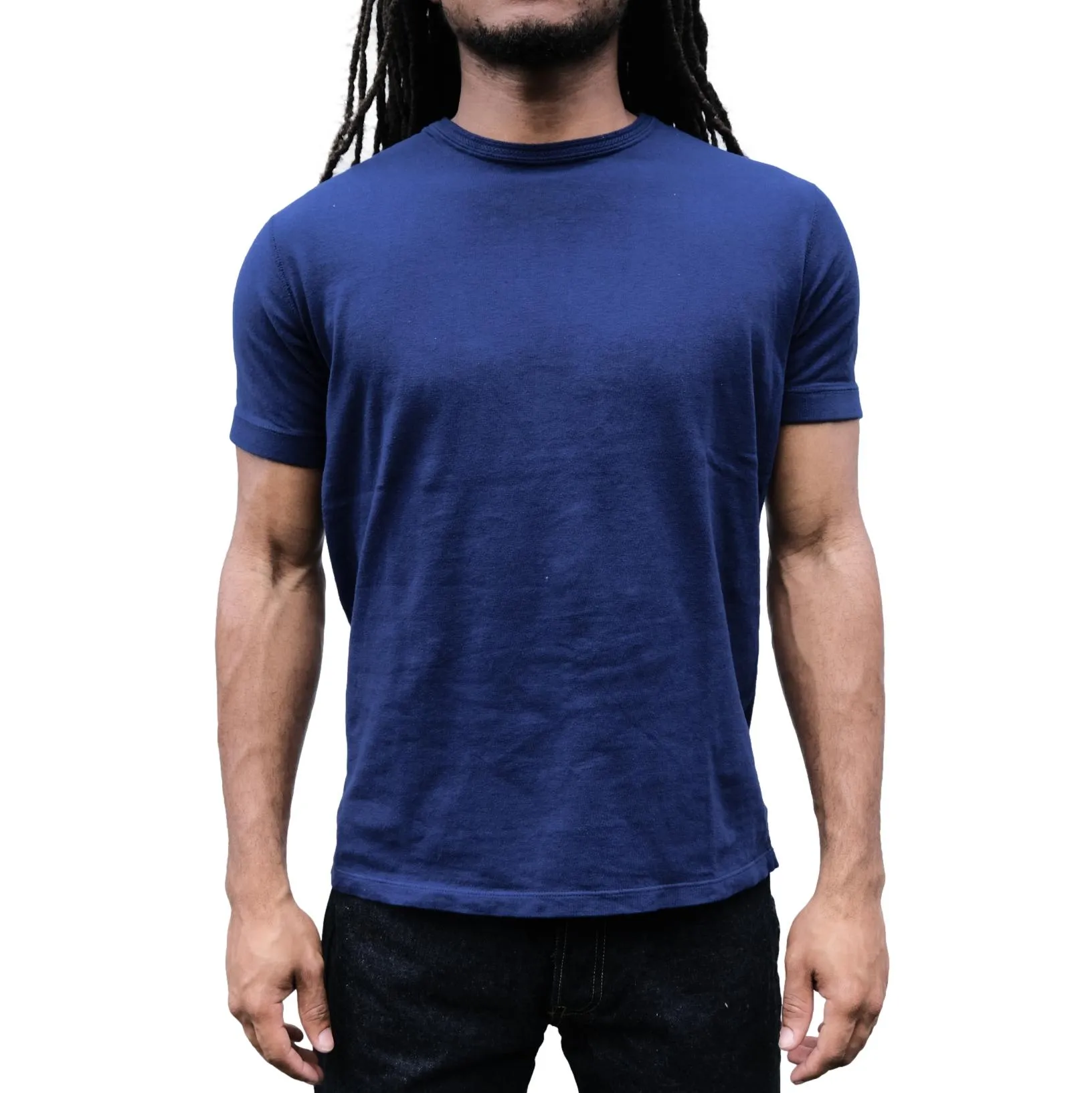 Loop & Weft Loopwheel Ribbed Cuff S/S Crewneck Tee (Navy) sold by Okayama Denim
