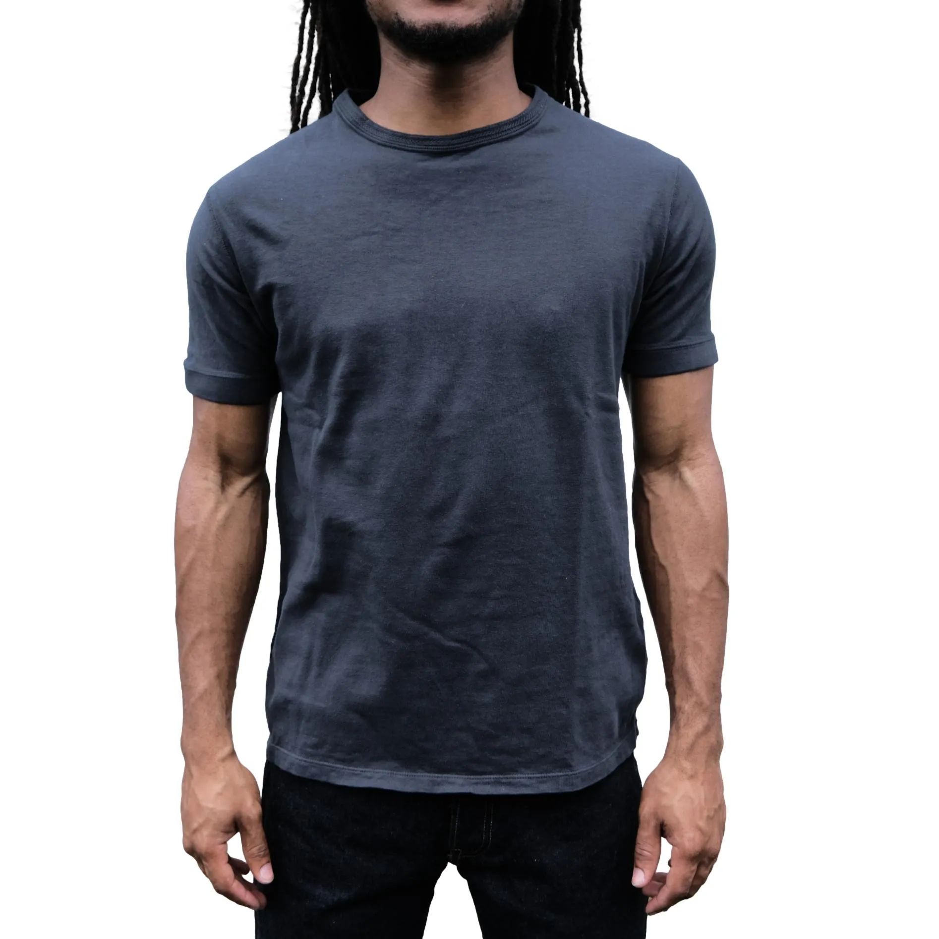Loop & Weft Loopwheel Ribbed Cuff S/S Crewneck Tee (Black) sold by Okayama Denim