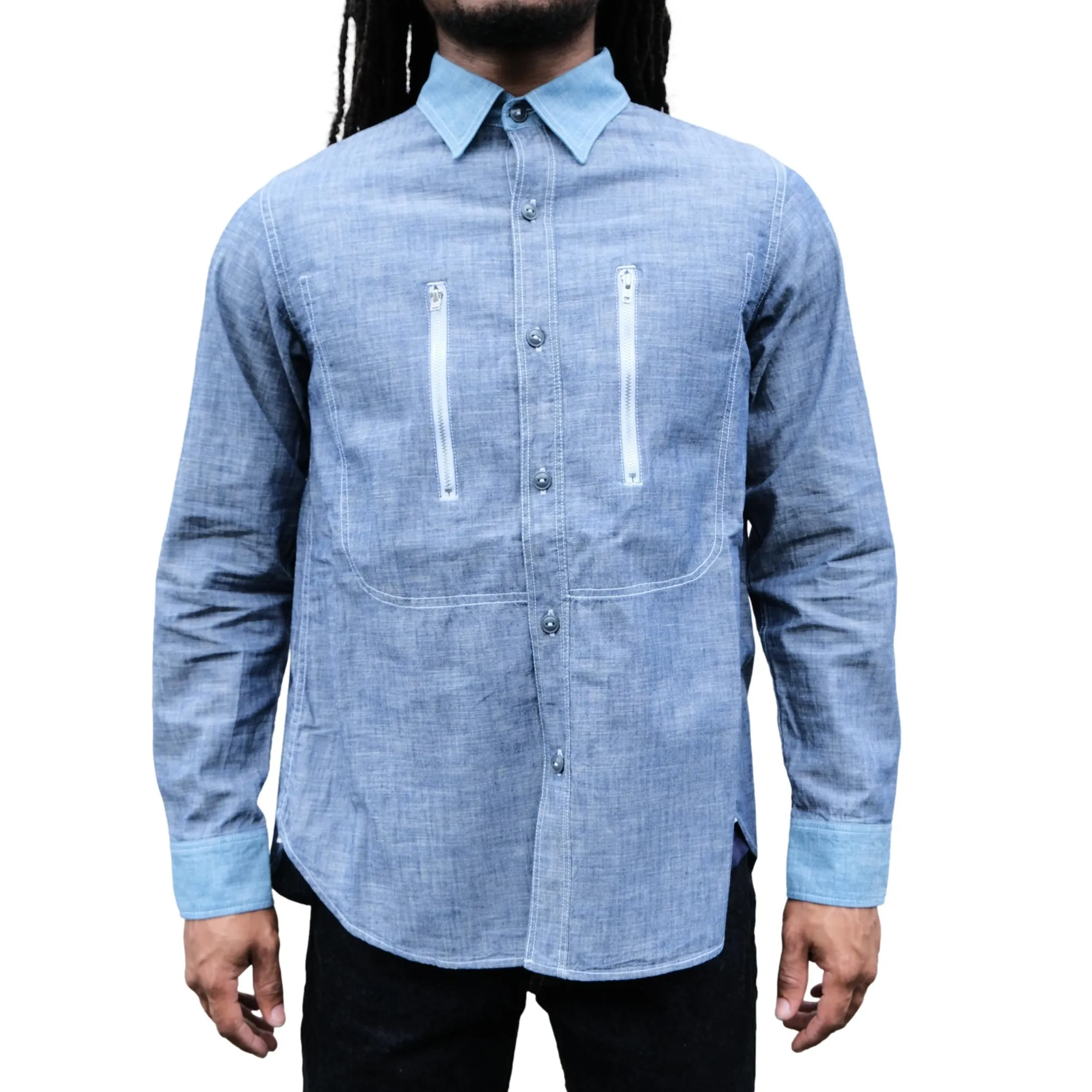 Fullcount x Fumito Ganryu USN Selvedge Chambray Shirt sold by Okayama Denim