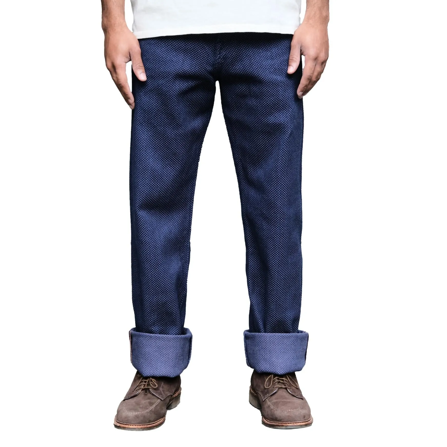 Graphzero 13oz. Indigo x Purple Selvedge Sashiko Pants sold by Okayama Denim