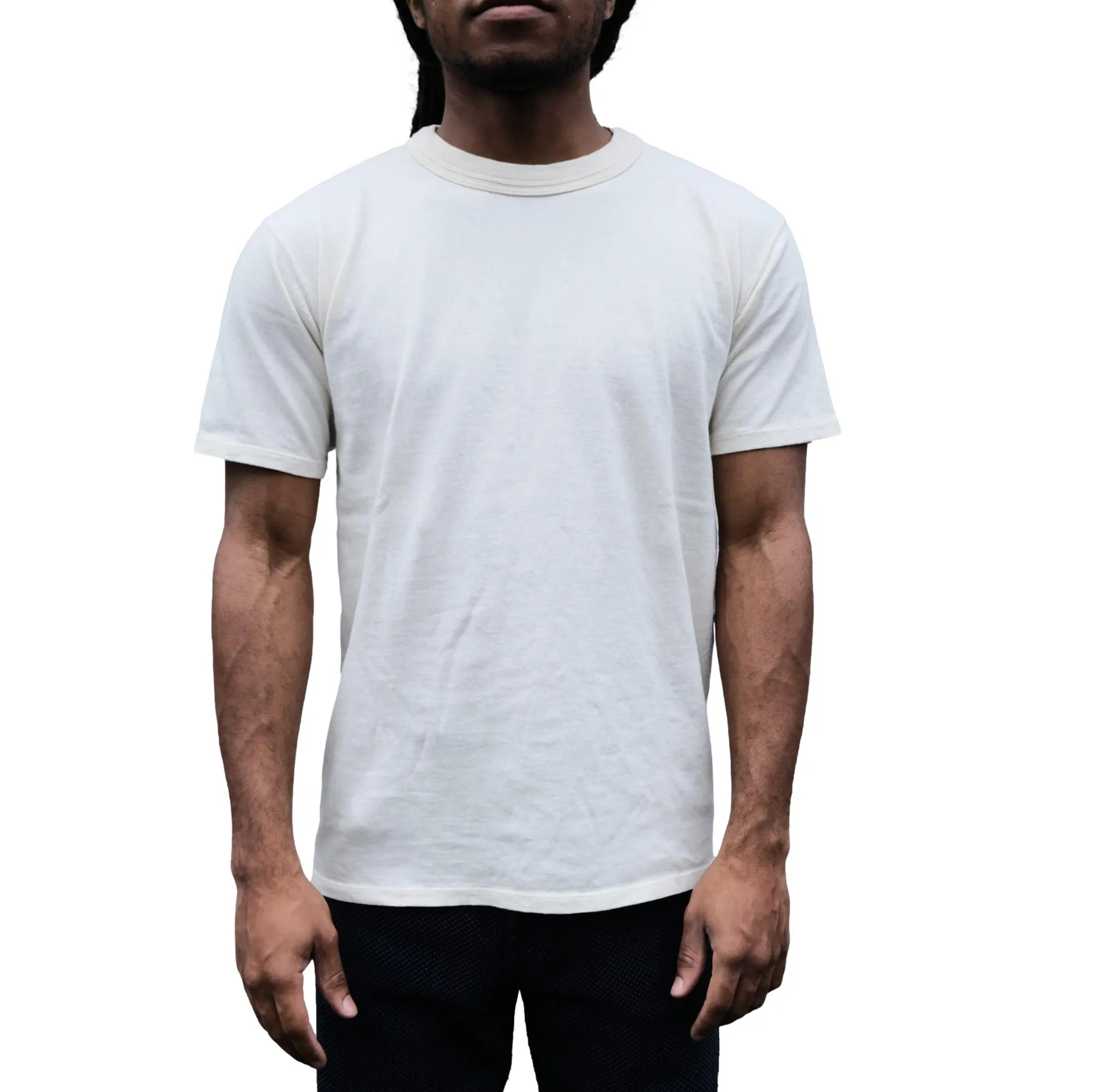 Loop & Weft Loopwheel Double Binder S/S Crewneck Tee (Ivory) sold by Okayama Denim