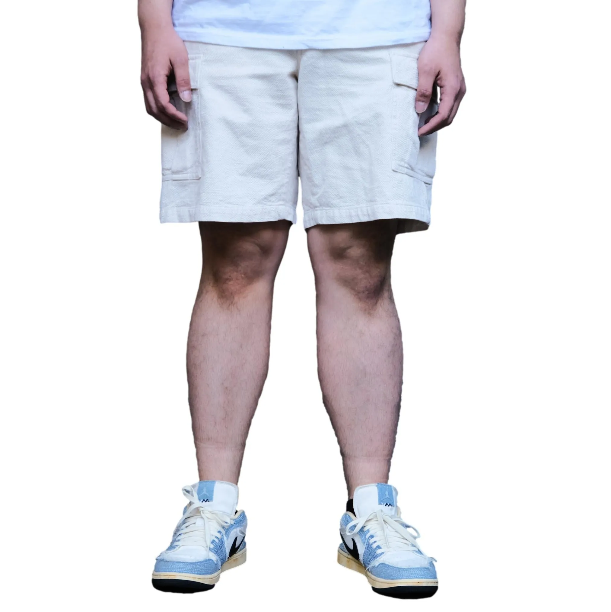 Soundman "Eldred" Ecru Sashiko Cargo Shorts sold by Okayama Denim