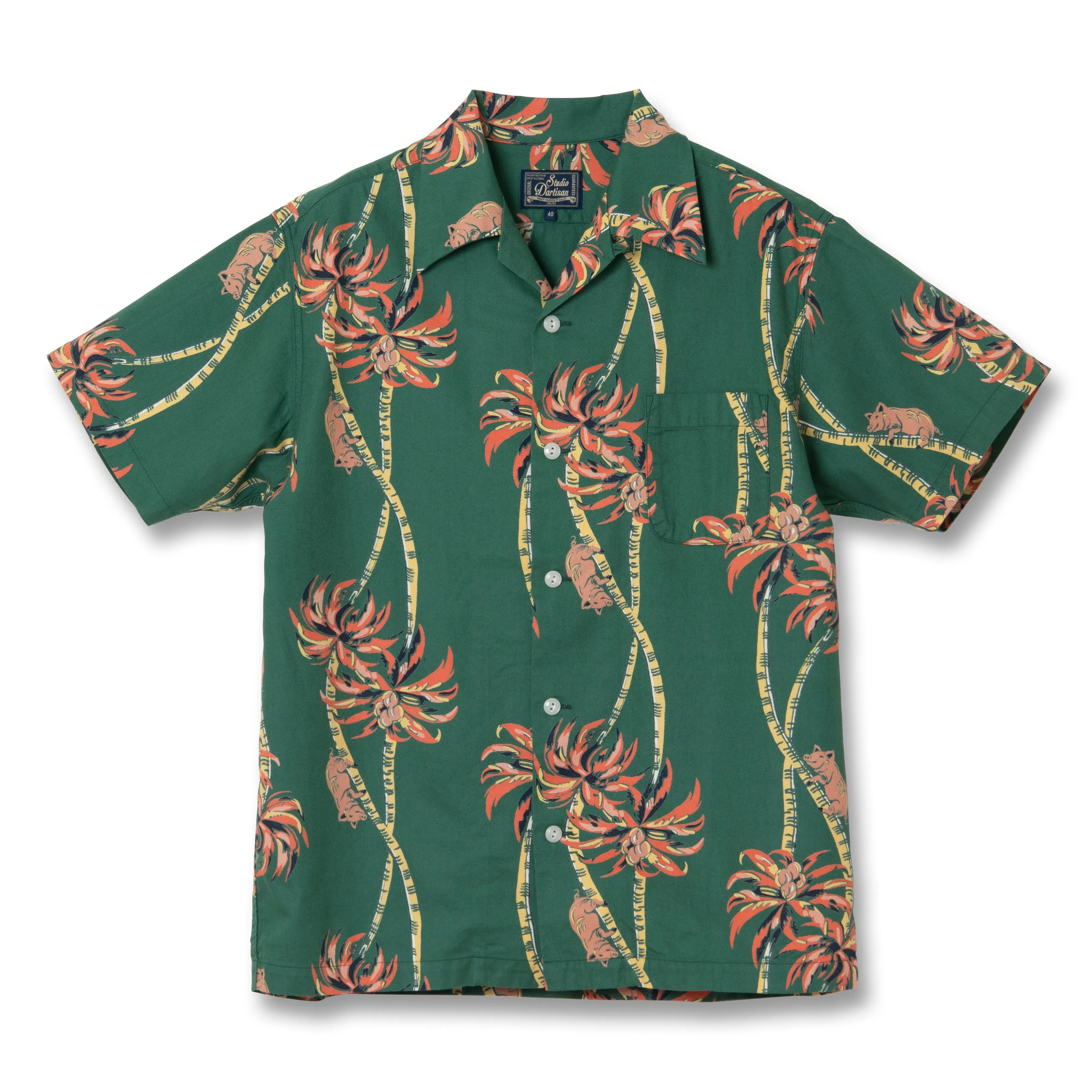 Studio D'Artisan "Palm Climber" Original Aloha Shirt (Green) sold by Okayama Denim