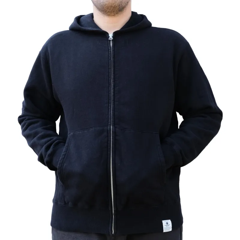 Momotaro Loopwheel Zip-up Hoodie (Black) made by Momotaro
