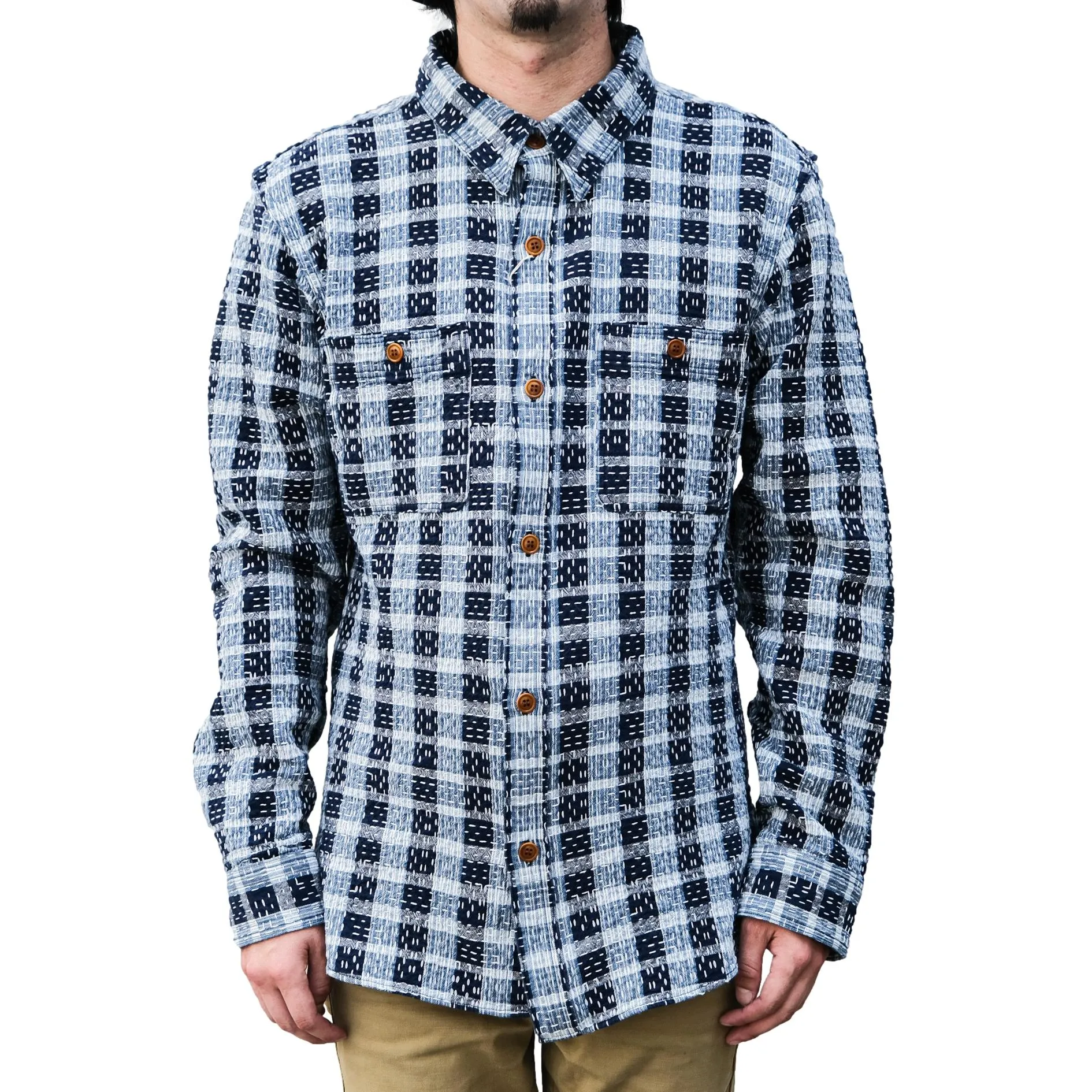 Studio D'Artisan "Indigo Noragi Sashiko" L/S Work Shirt sold by Okayama Denim