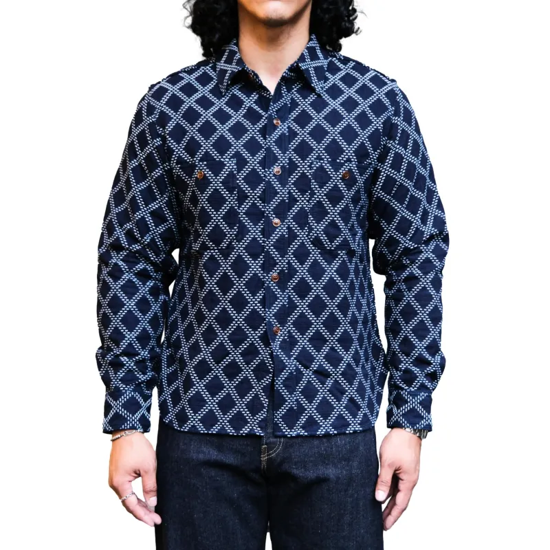 Studio D'Artisan Indigo Diamond Sashiko Shirt made by Studio D'Artisan