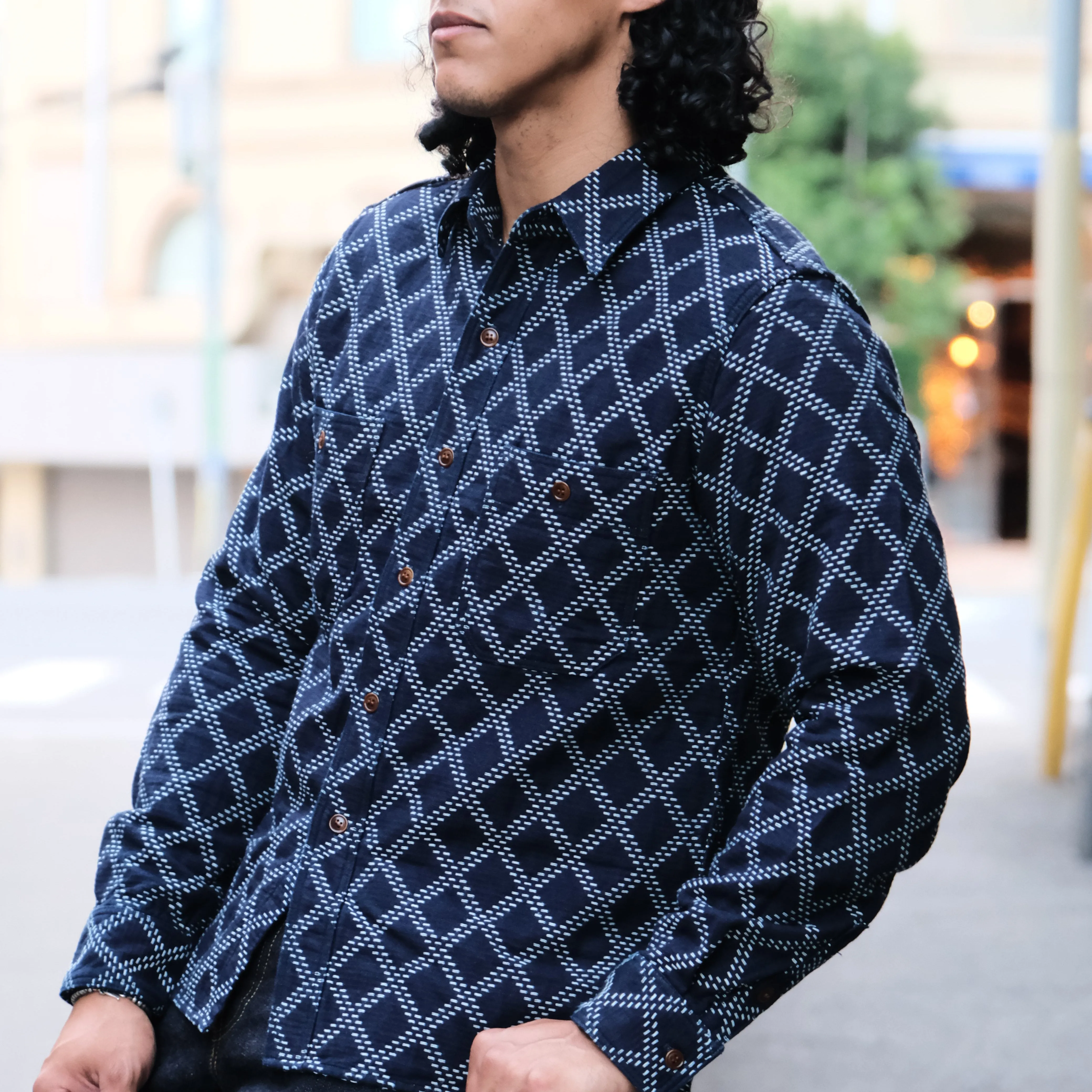 Studio D'Artisan Indigo Diamond Sashiko Shirt sold by Okayama Denim product image thumbnail 5