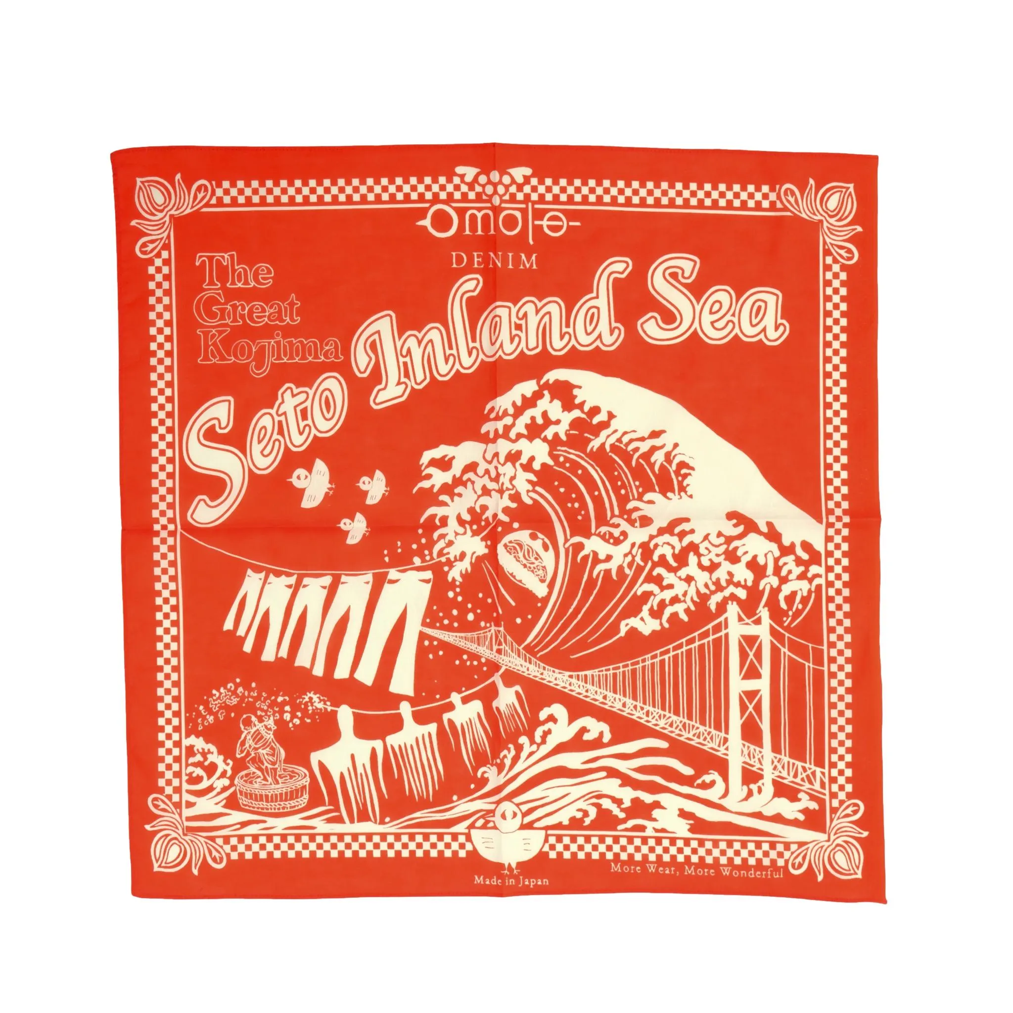 Omoto Denim "Kojima" Selvedge Bandana (Orange) sold by Okayama Denim