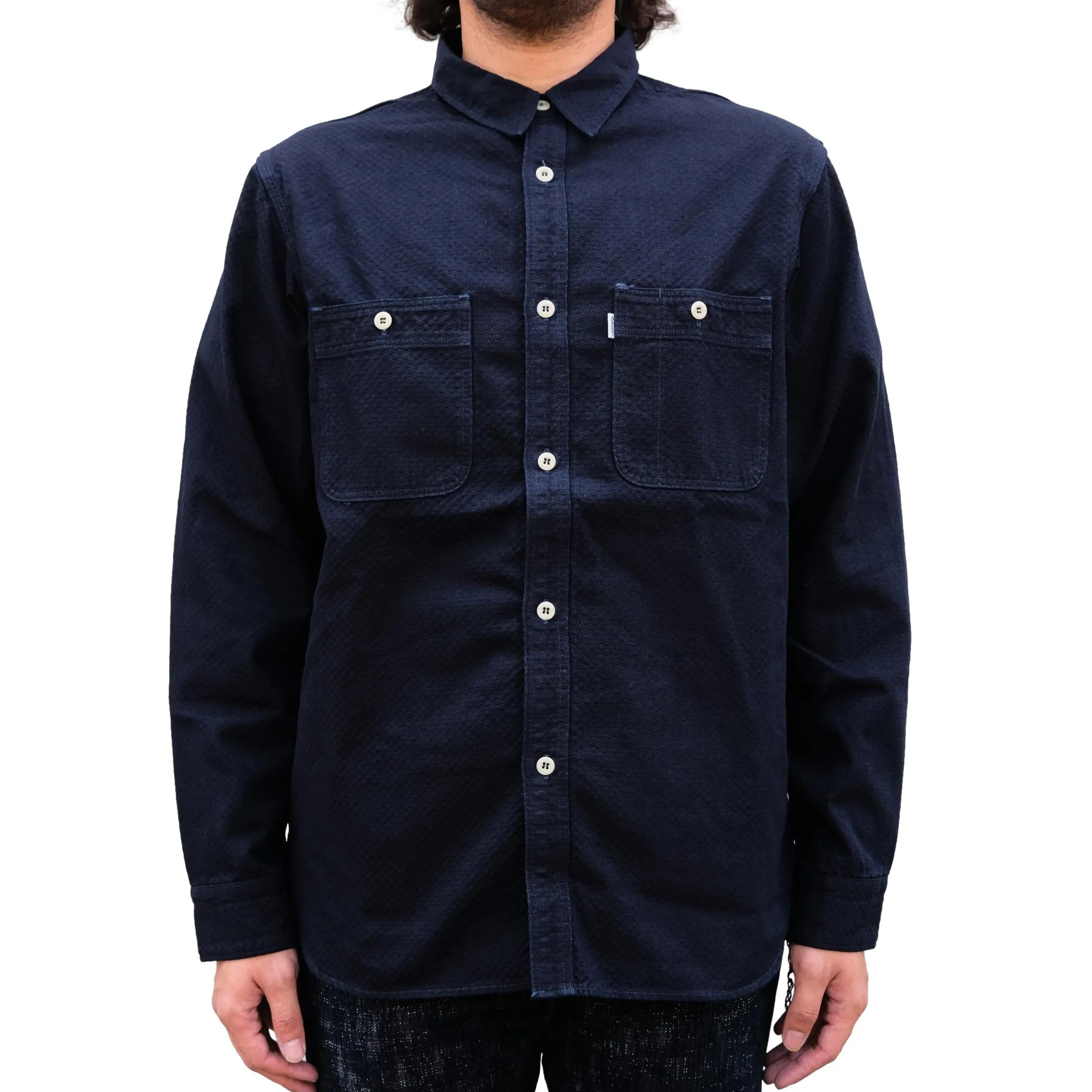 Omoto Denim "Ichimatsu" Indigo Selvedge Work Shirt sold by Okayama Denim