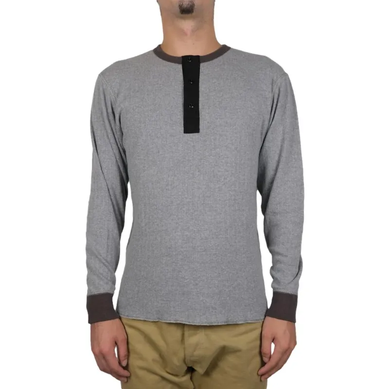 Loop & Weft Smooth Drop Needle Rib Knit L/S Henley (2-Tone Gray) made by Loop & Weft