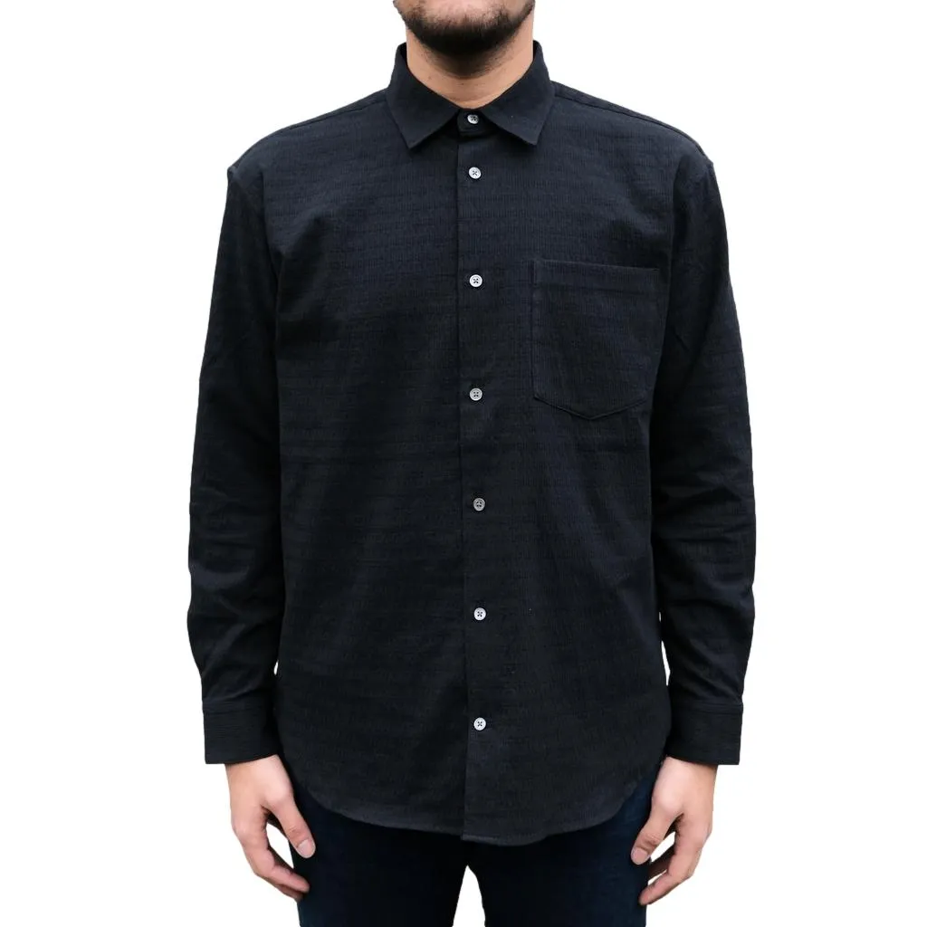 Momotaro Black Jacquard Sashiko Shirt sold by Okayama Denim