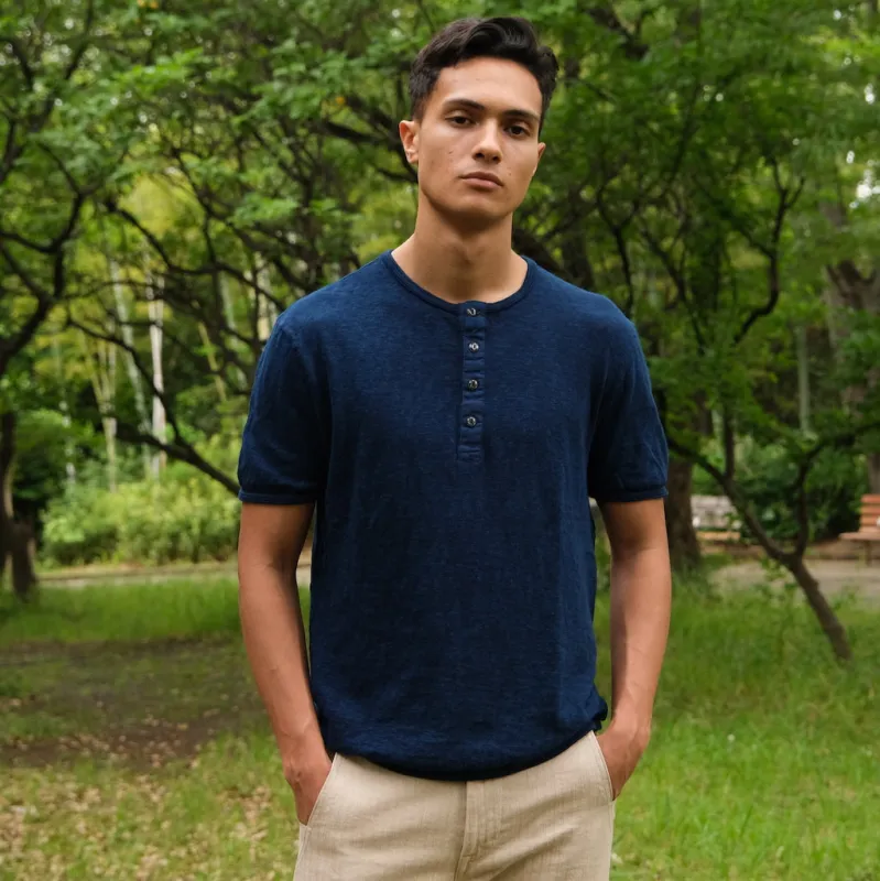 OD+LW Super Slub Indigo Dyed Henley made by Okayama Denim