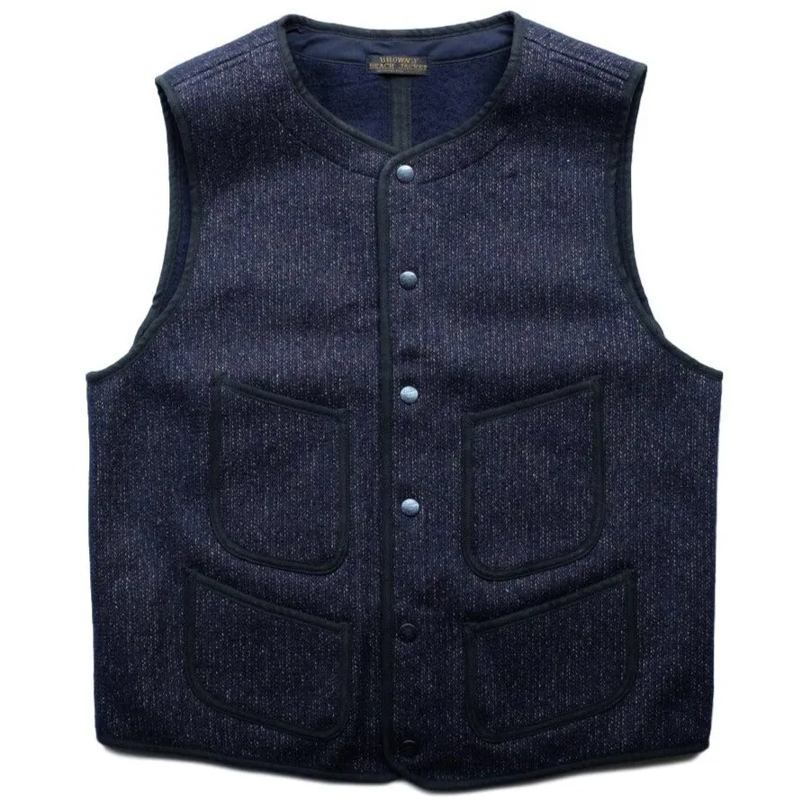 Brown's Beach Early Vest (Navy) sold by Okayama Denim