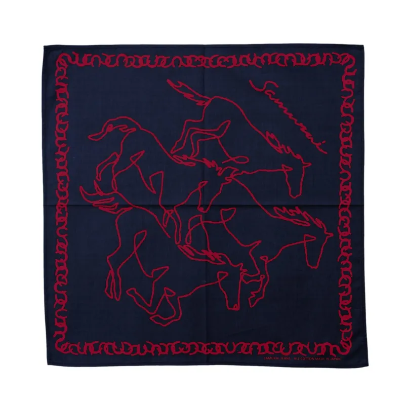 Samurai Jeans "Galloping Horses" Selvedge Bandana (Navy) made by Samurai Jeans
