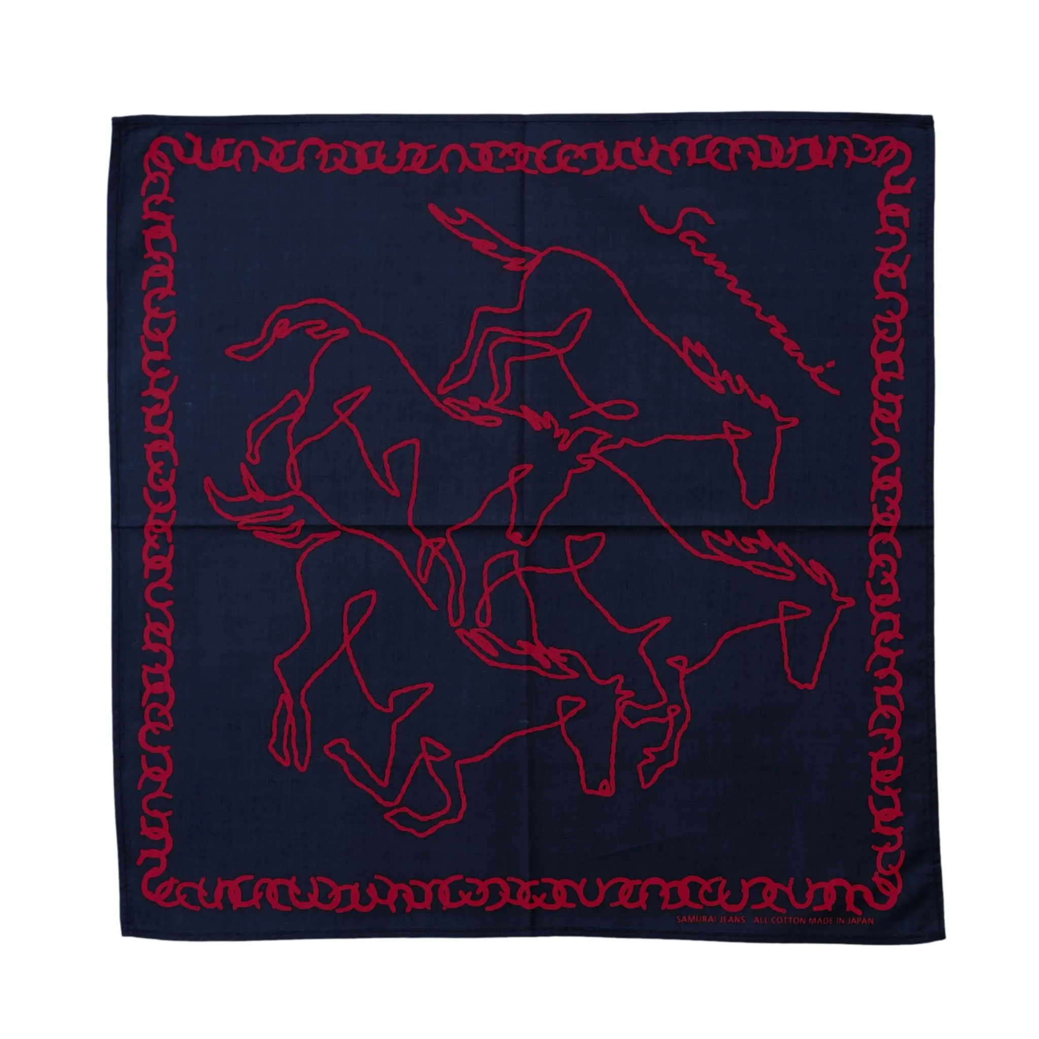 Samurai Jeans "Galloping Horses" Selvedge Bandana (Navy) sold by Okayama Denim