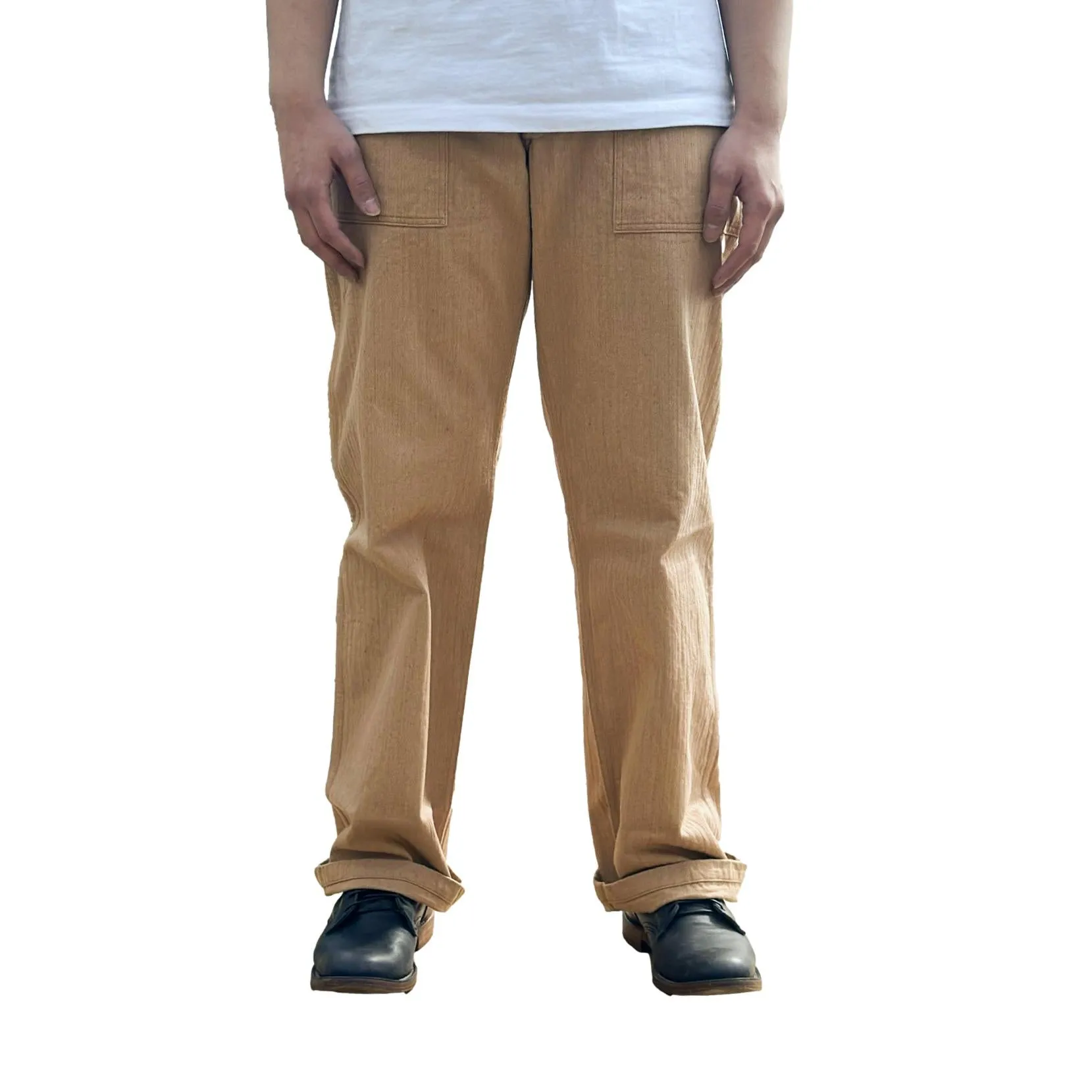 Studio D'Artisan "Fox Cotton" Herringbone Baker Pants sold by Okayama Denim