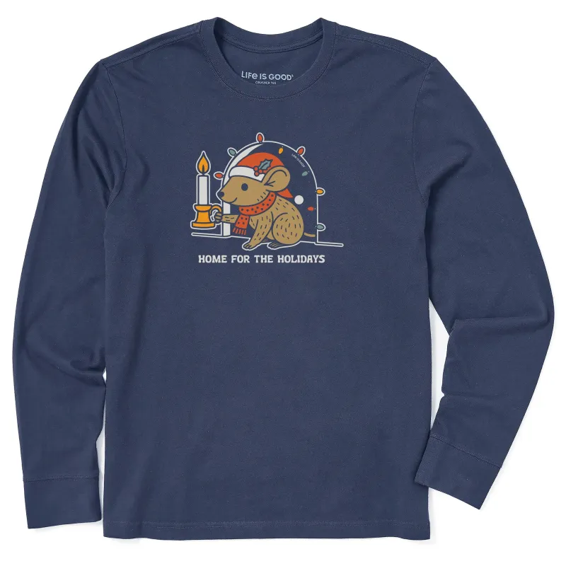 Men's Home for the Holidays Mouse Long Sleeve Crusher Tee sold by Life is Good