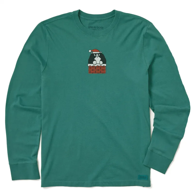 Men's Santa Cat Chimney Long Sleeve Crusher Tee sold by Life is Good