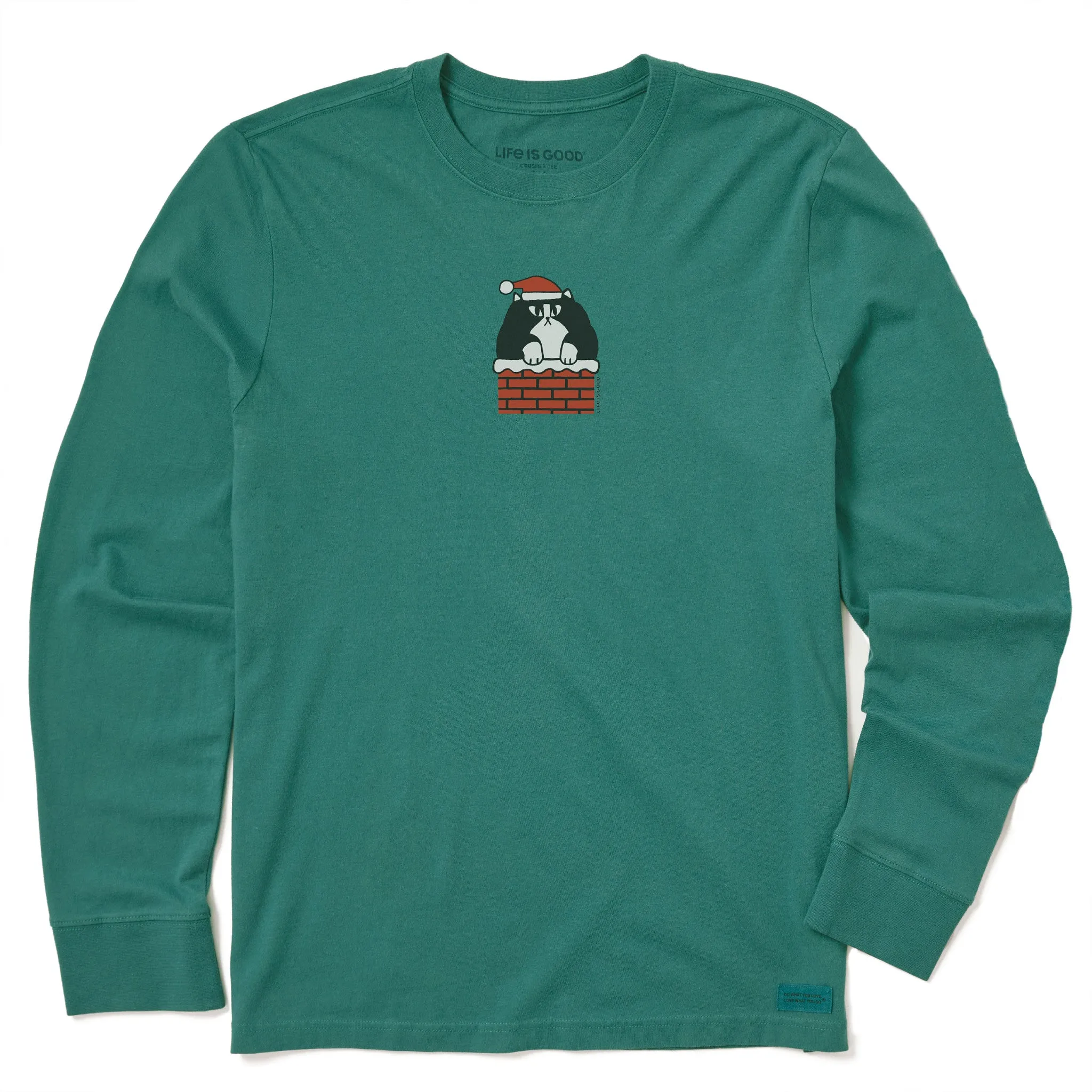 Men's Santa Cat Chimney Long Sleeve Crusher Tee sold by Life is Good
