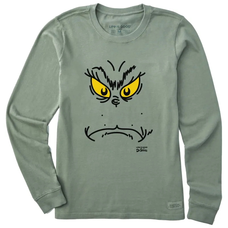 Women's Grinchy Face Long Sleeve Crusher Tee made by Life is Good
