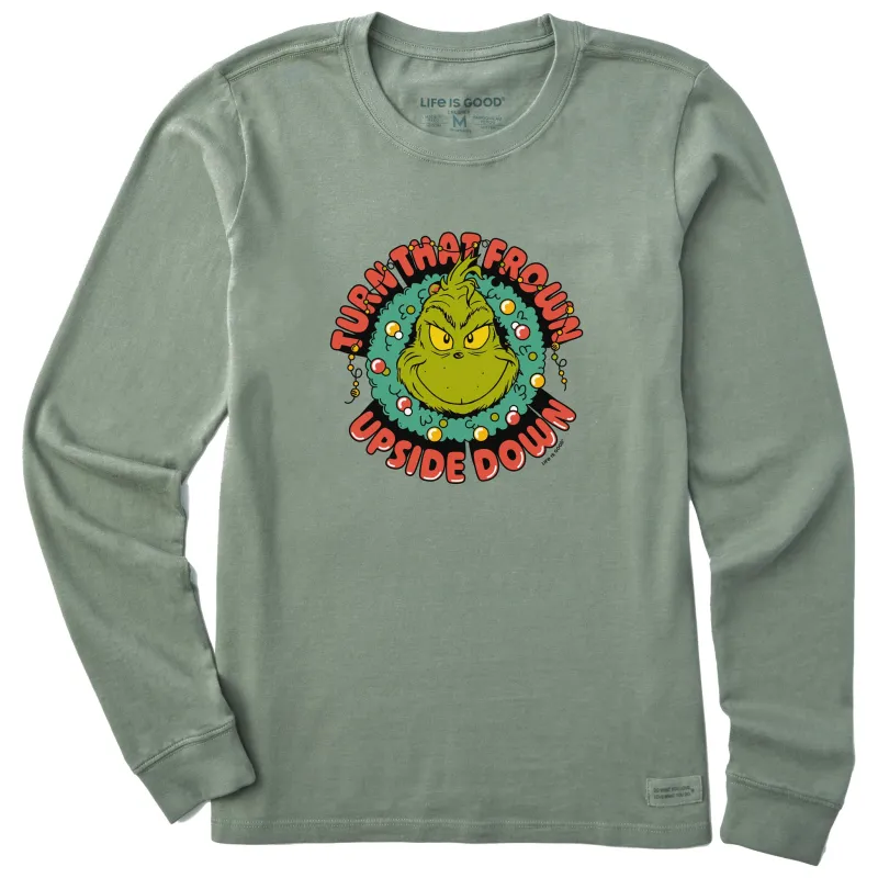 Women's Turn That Frown Upside Down Grinch Long Sleeve Crusher Tee sold by Life is Good