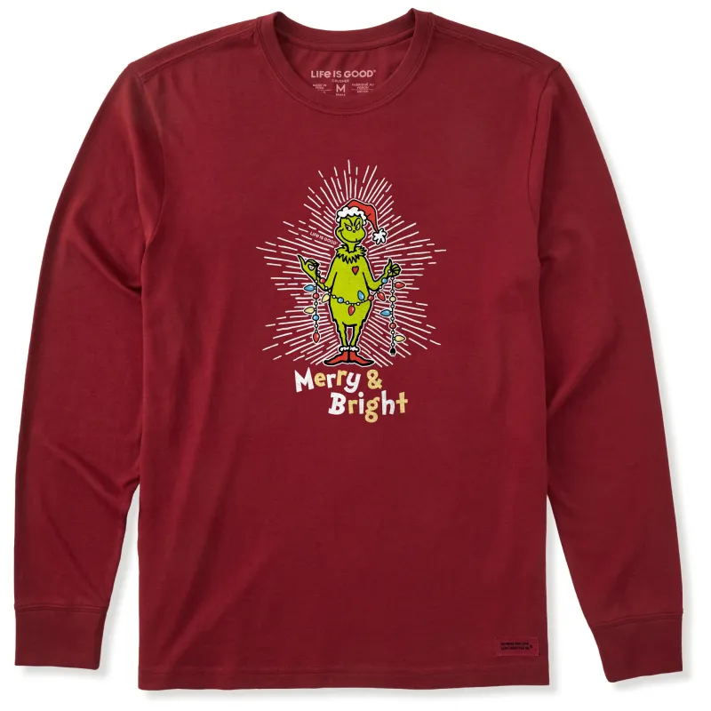 Men's Grinch Merry and Bright Long Sleeve Crusher Tee sold by Life is Good