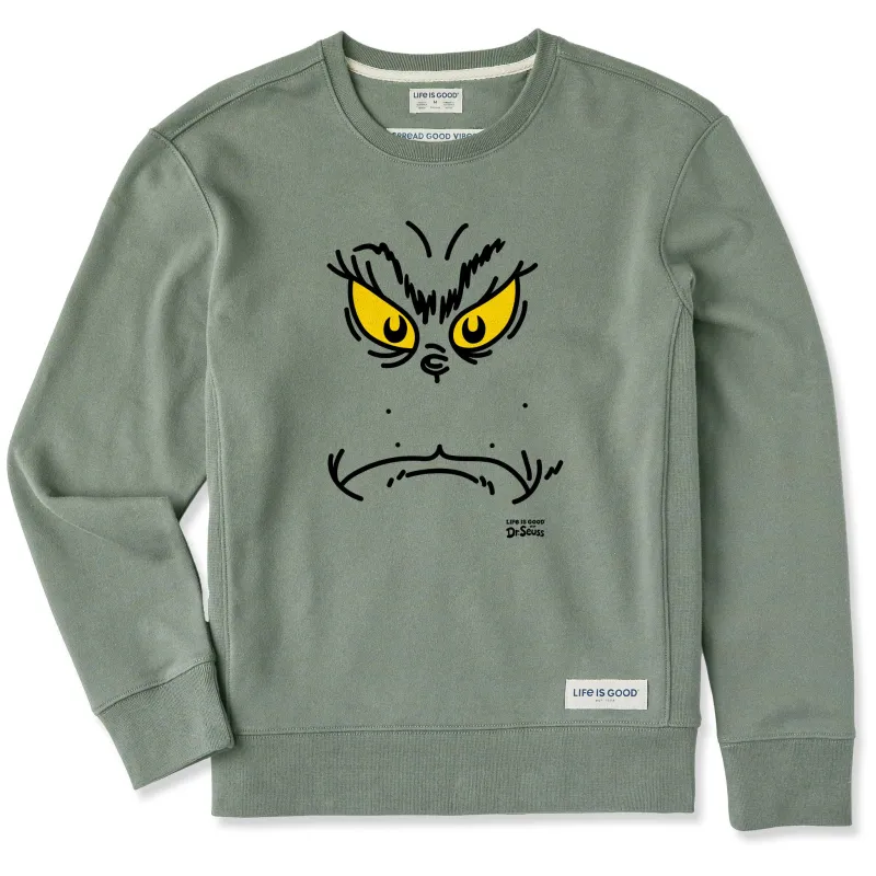 Women's Grinchy Face Simply True Fleece Crew sold by Life is Good