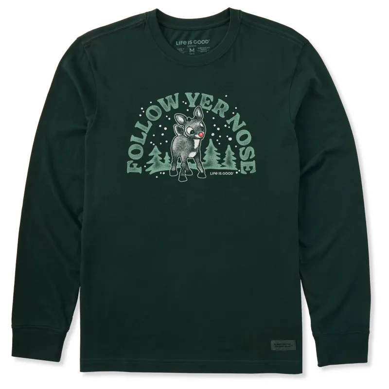 Men's Rudolph Follow Yer Nose Long Sleeve Crusher Tee sold by Life is Good