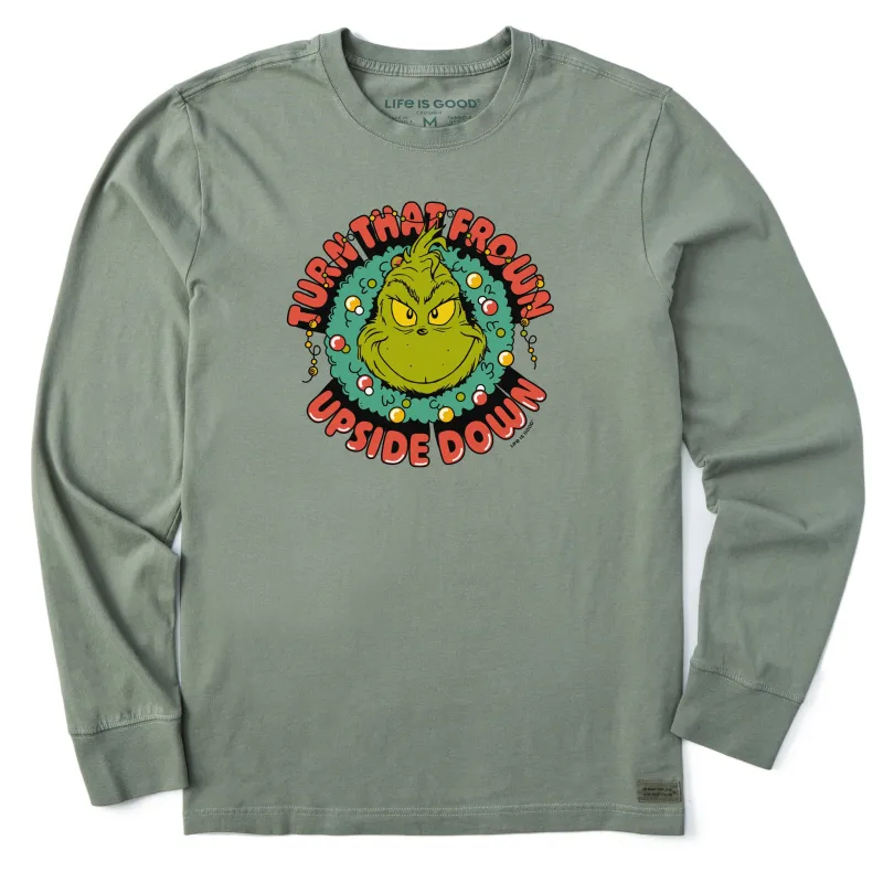 Men's Turn That Frown Upside Down Grinch Long Sleeve Crusher Tee sold by Life is Good