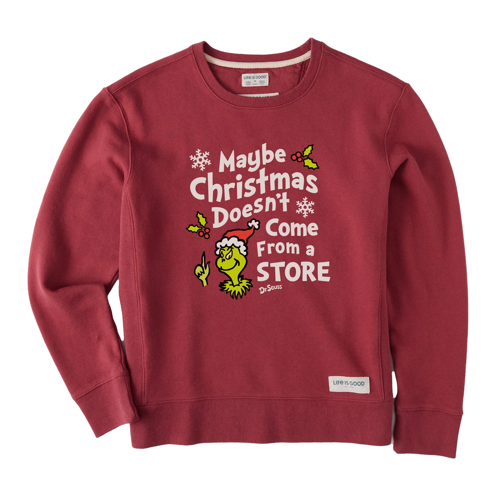 Women's Maybe Christmas Grinch Simply True Fleece Crew sold by Life is Good